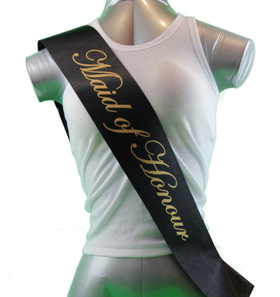 Sashes Hens Sash Party Black/Gold - Maid Of Honour