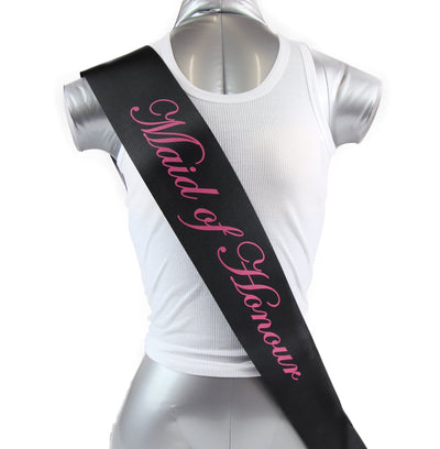 Sashes Hens Sash Party Black/Pink - Maid Of Honour