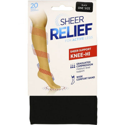Sheer Relief Support Knee Hi Stocking For Active Legs Black - One Size