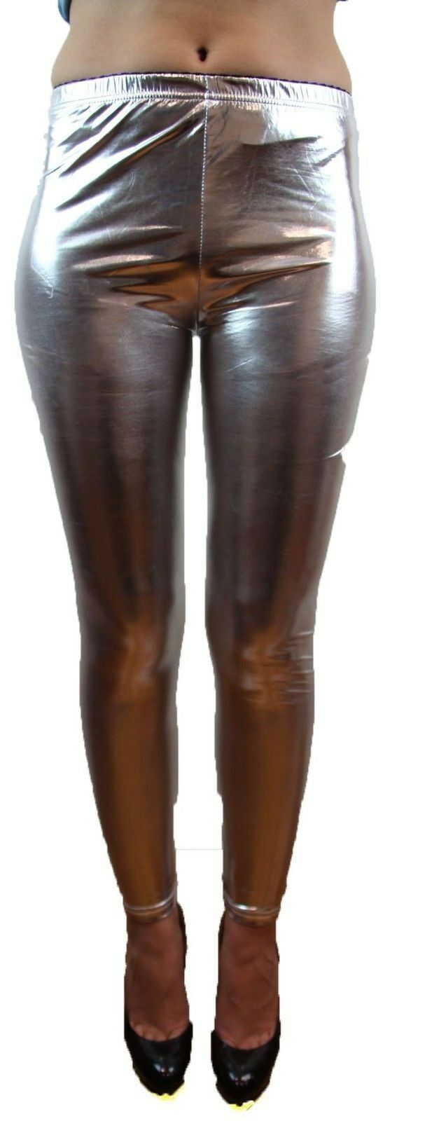 Shiny Metallic Leggings Womens Pants Ladies Gold Silver Black Blue