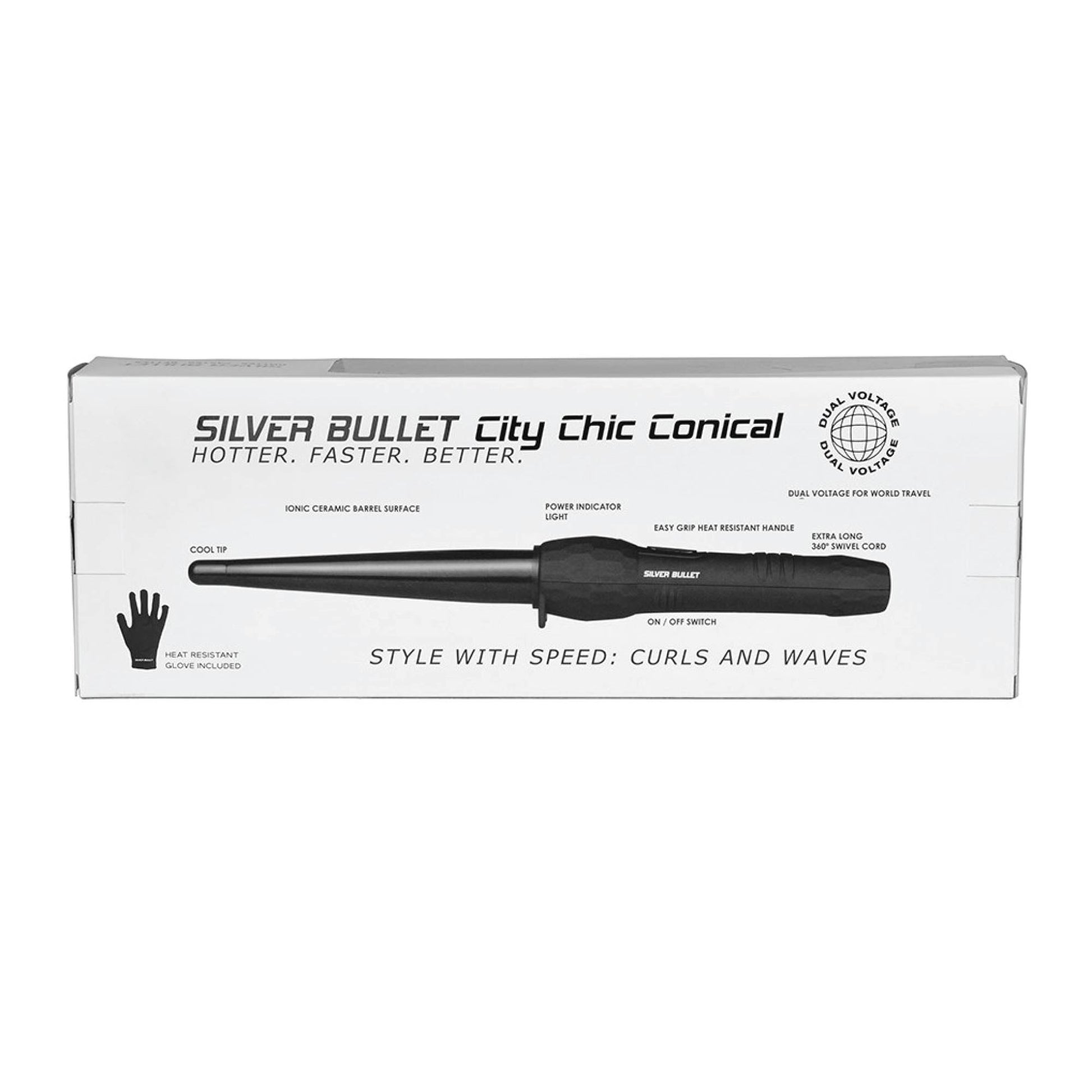 Silver Bullet City Chic Ceramic Conical Iron 13mm-25mm Regular Hair Curling Wand