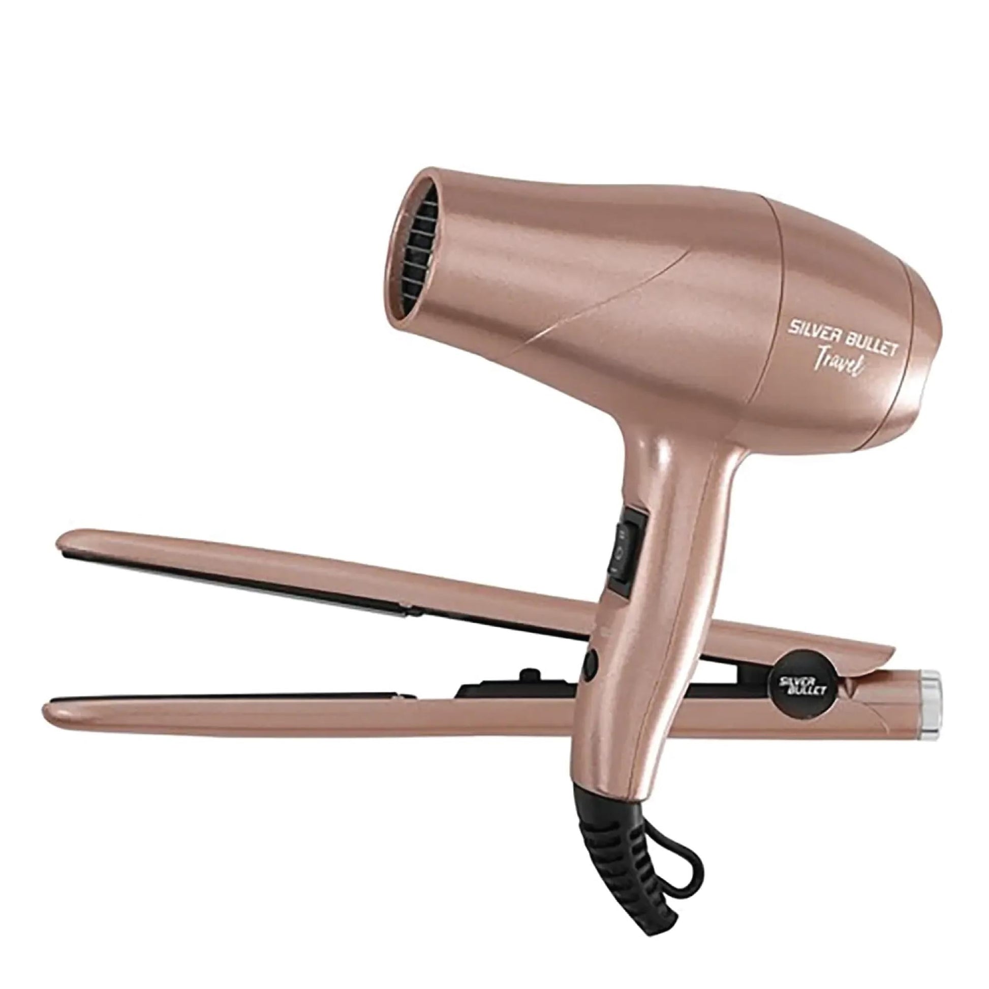 Silver Bullet Mini Hair Dryer and Straightener Iron Luxe Travel Set - Rose Gold
