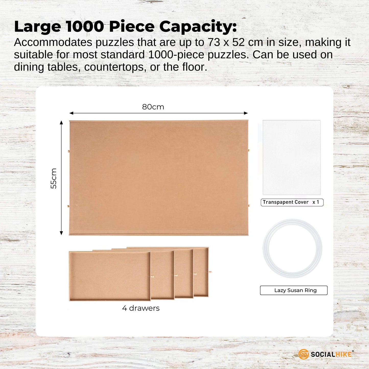 Social Hike 1000pcs Puzzle Board 4 Drawer with Cover - Wooden Rotating Tabletop