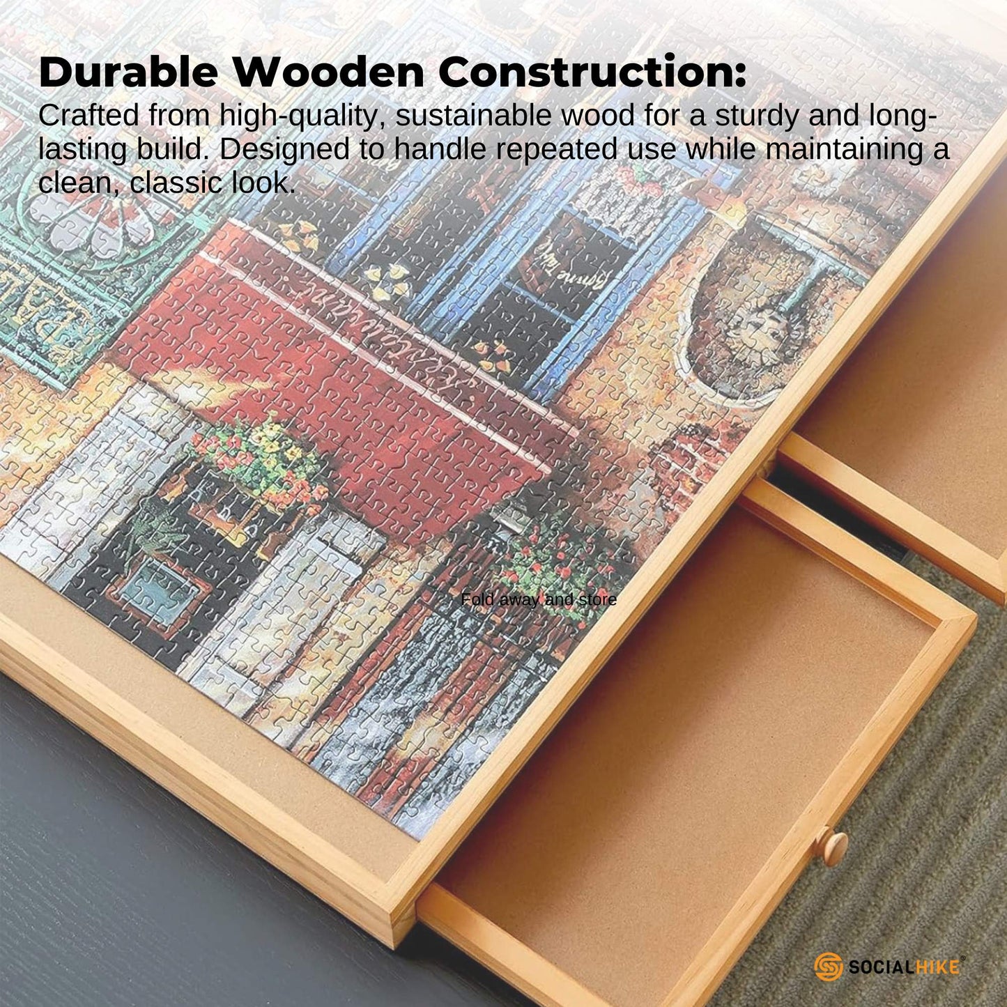 Social Hike 1000pcs Puzzle Board 4 Drawer with Cover - Wooden Rotating Tabletop