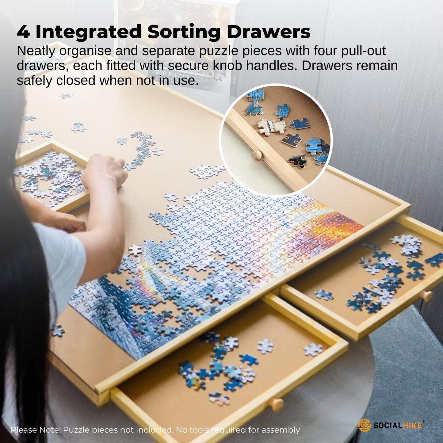 Social Hike 1000pcs Puzzle Board 4 Drawer with Cover - Wooden Rotating Tabletop