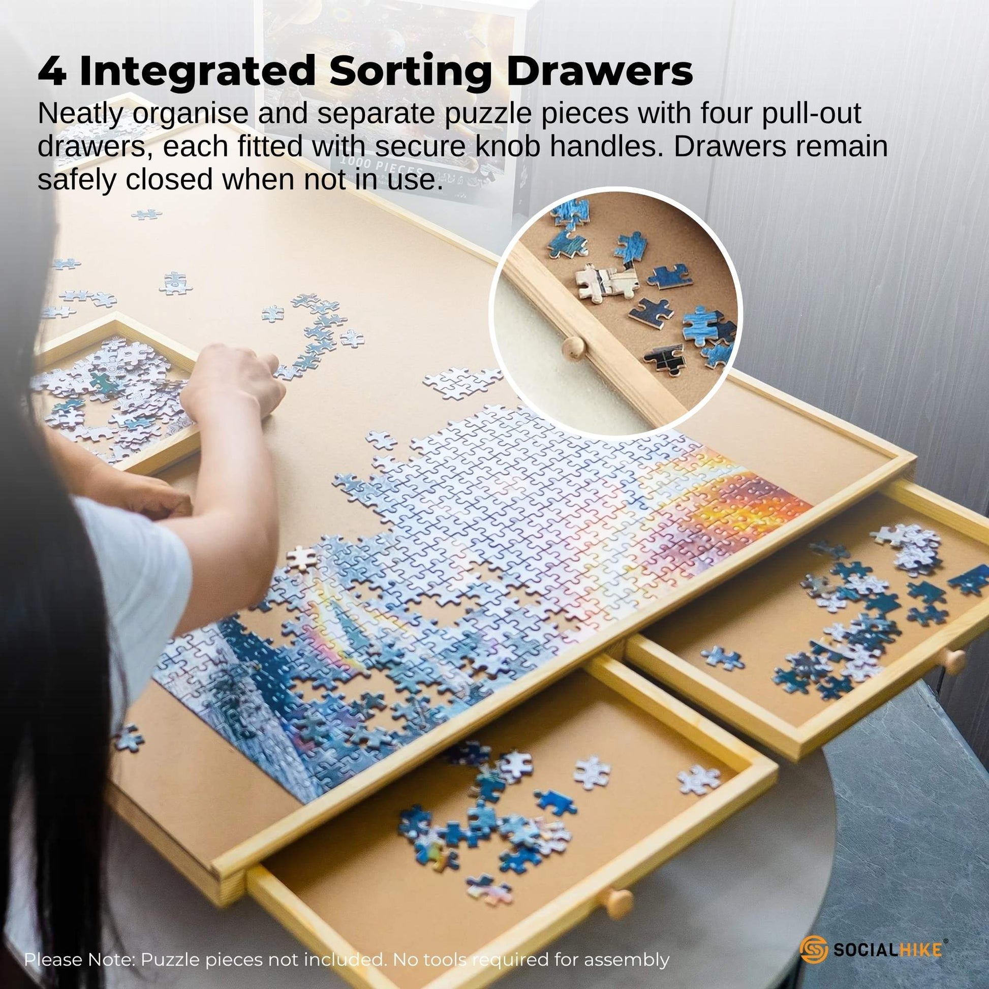 Social Hike 1000pcs Puzzle Board 4 Drawer with Cover - Wooden Rotating Tabletop