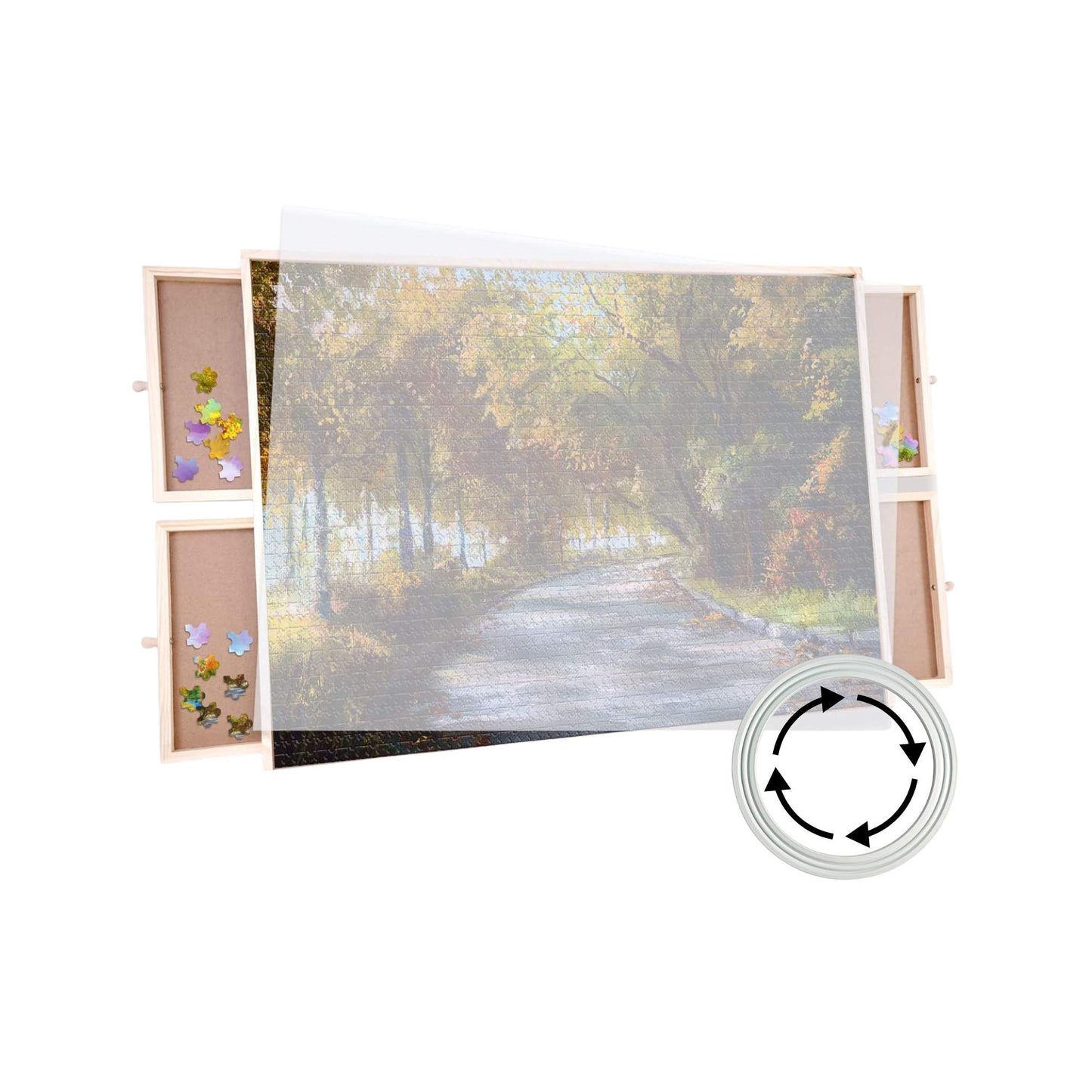 Social Hike 1000pcs Puzzle Board 4 Drawer with Cover - Wooden Rotating Tabletop