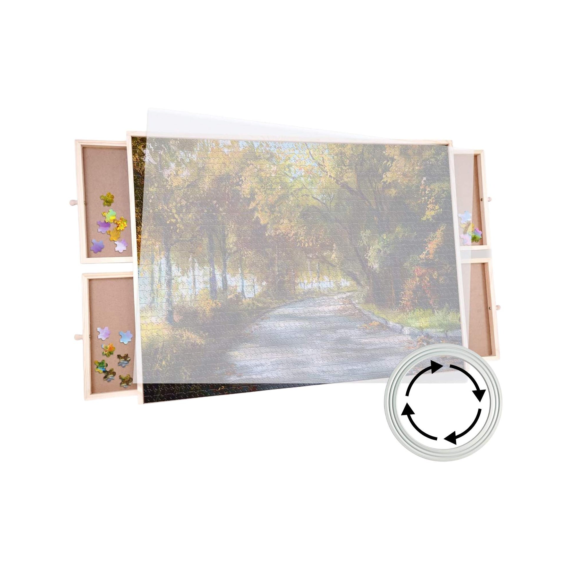 Social Hike 1000pcs Puzzle Board 4 Drawer with Cover - Wooden Rotating Tabletop