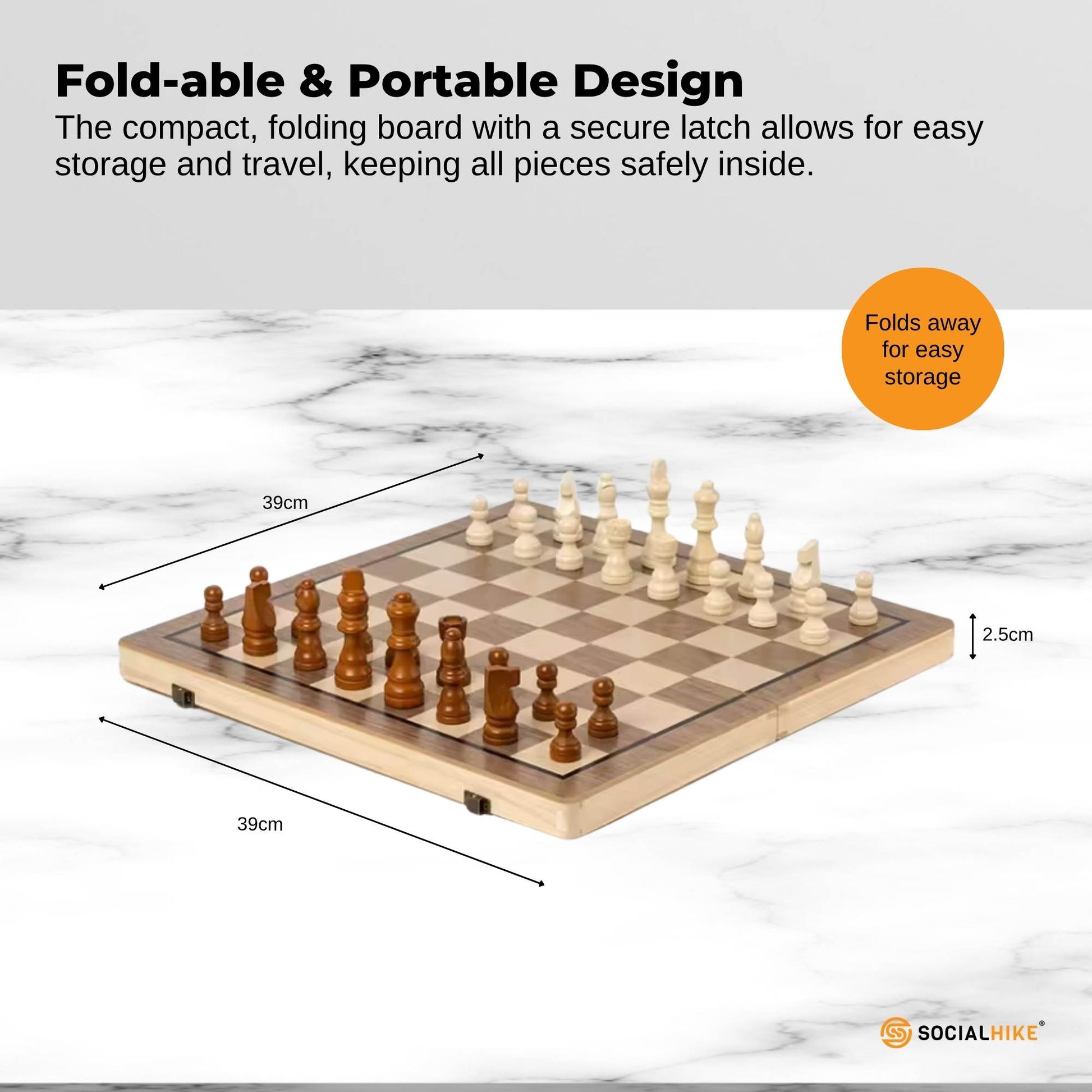 Social Hike 2 in 1 Magnetic Wooden Chess and Checkers Set - Portable Game Board