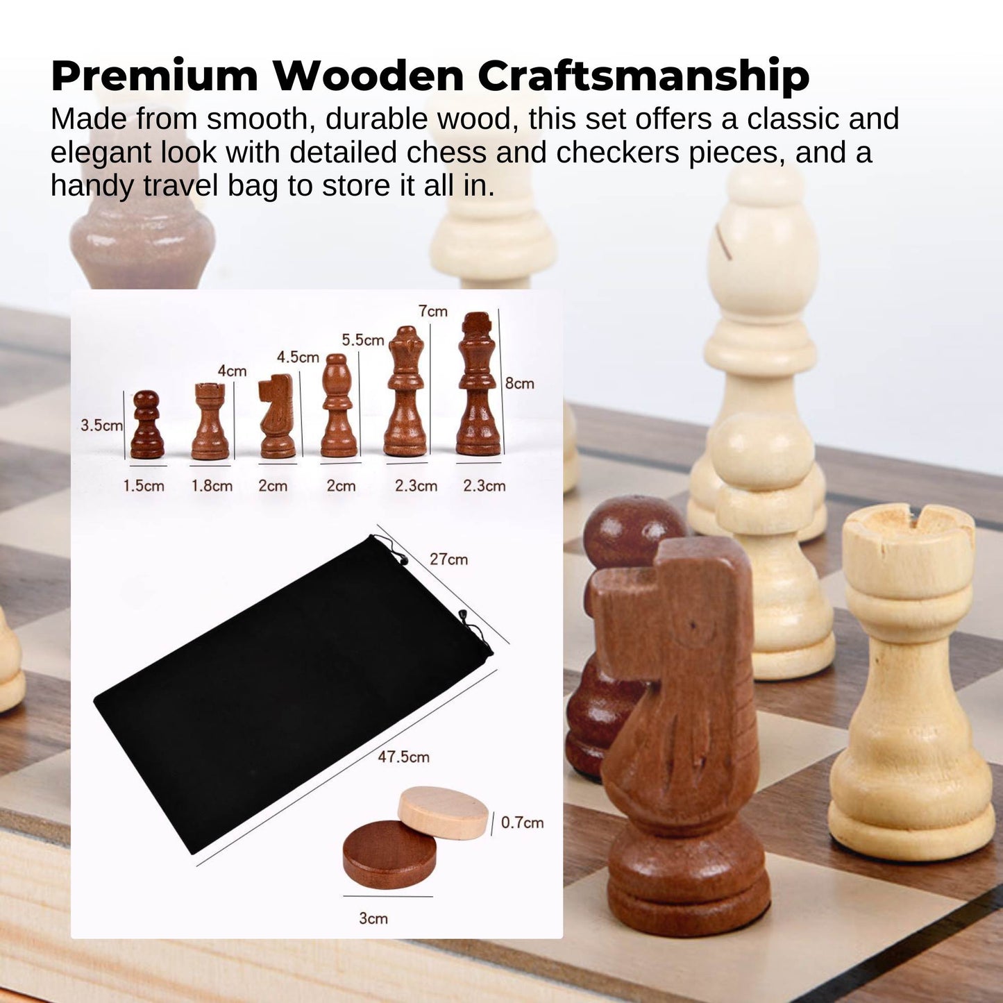 Social Hike 2 in 1 Magnetic Wooden Chess and Checkers Set - Portable Game Board