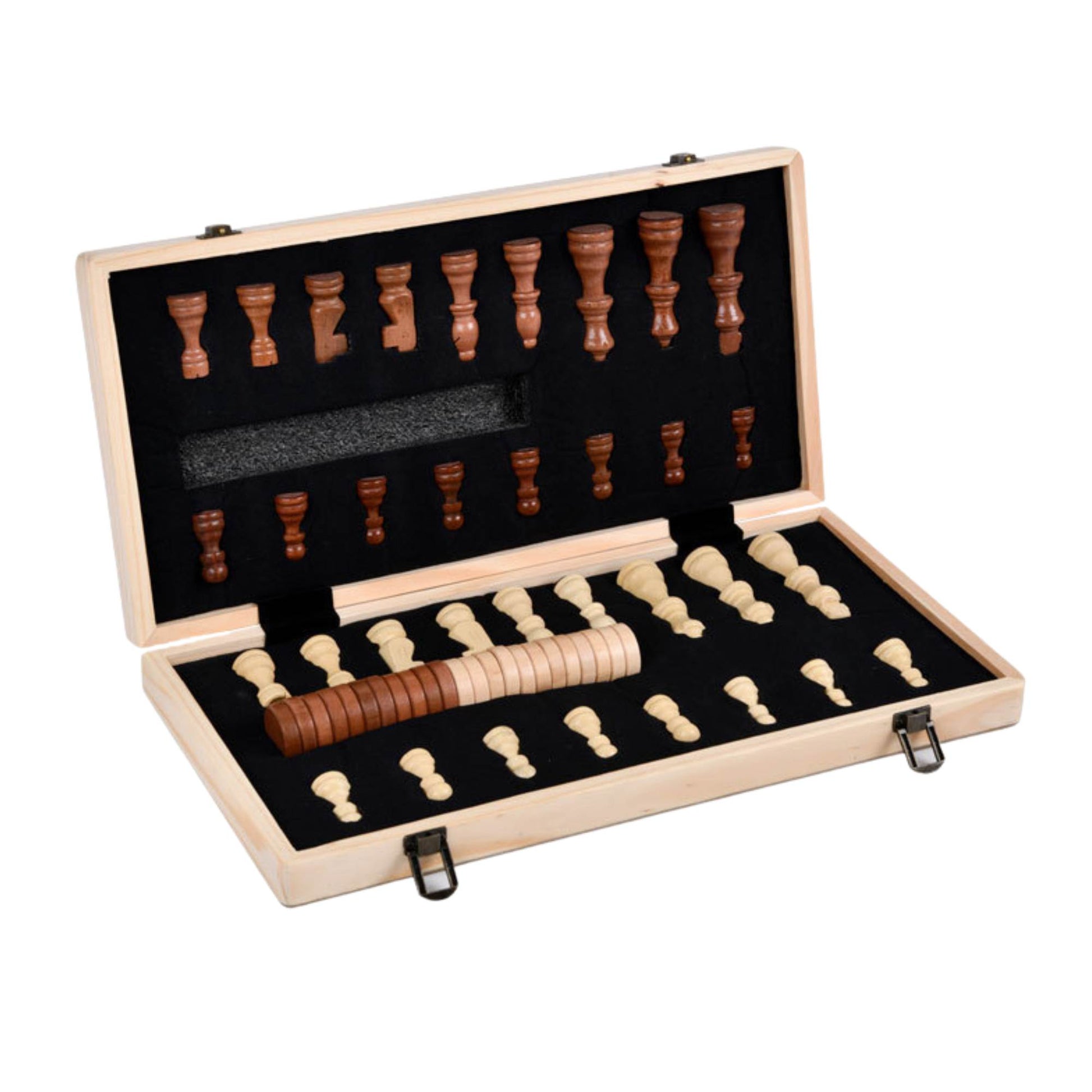 Social Hike 2 in 1 Magnetic Wooden Chess and Checkers Set - Portable Game Board