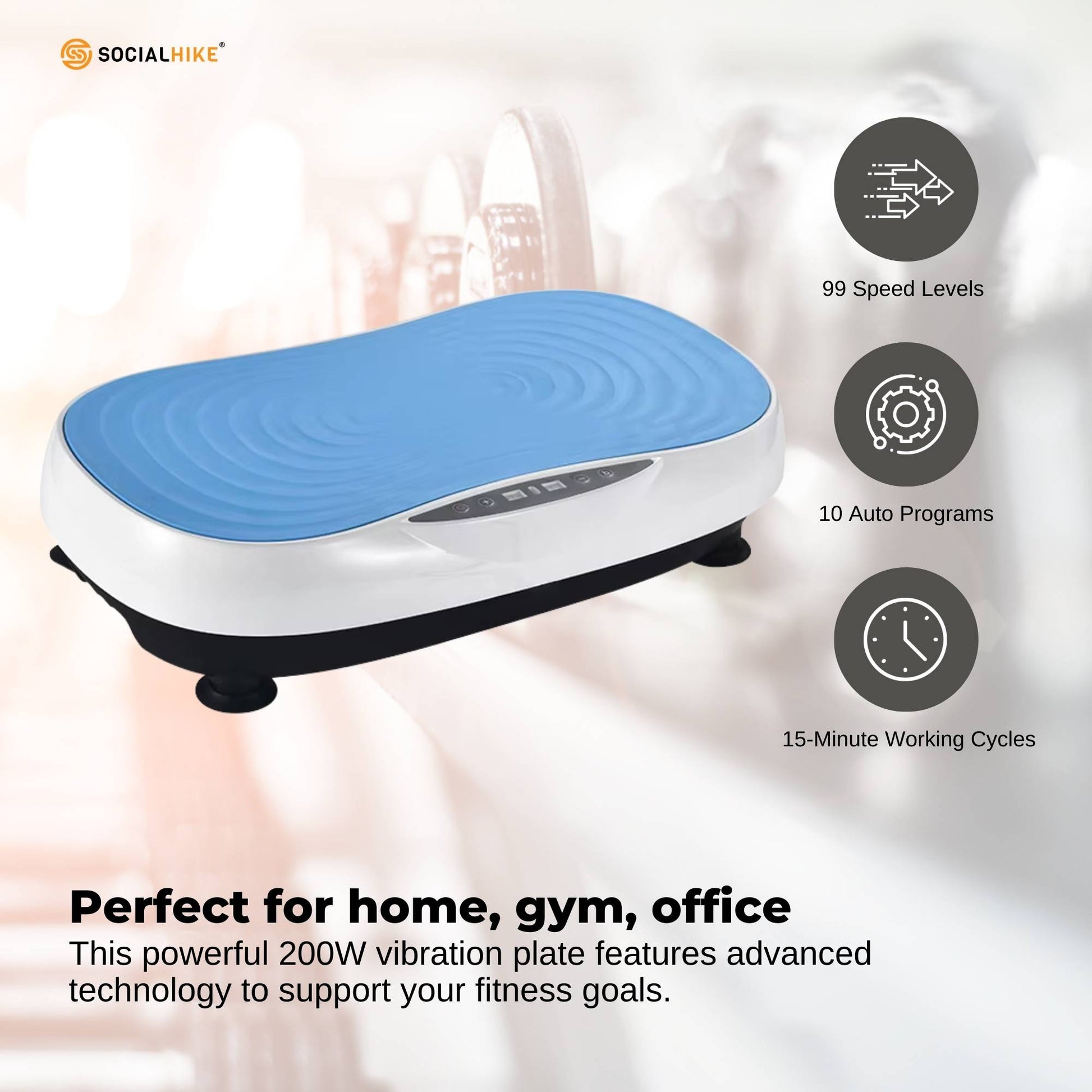 Social Hike 55cm Vibration Plate Machine Full Body Exercise Platform 200W Blue