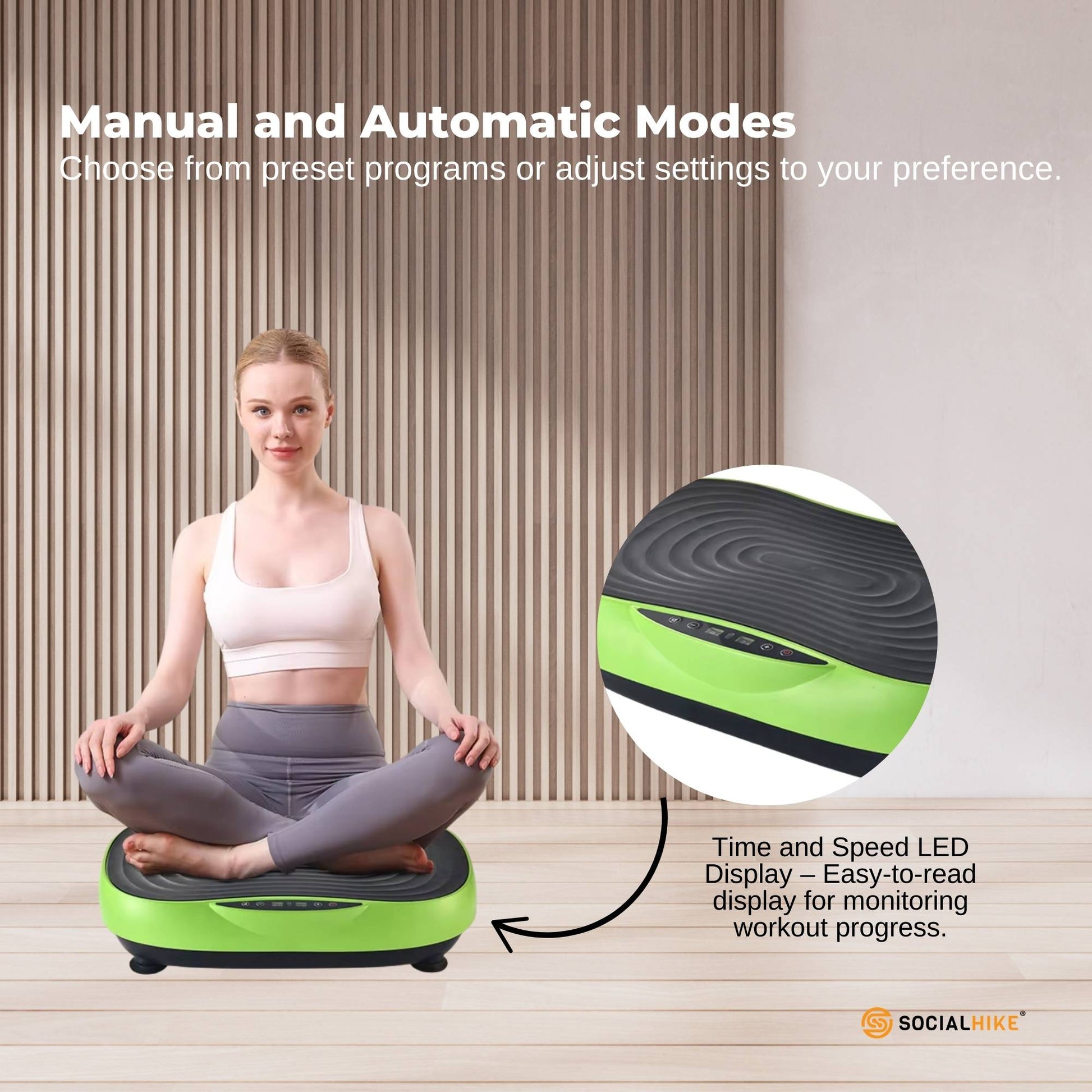 Social Hike 55cm Vibration Plate Machine Full Body Exercise Platform 200W Green