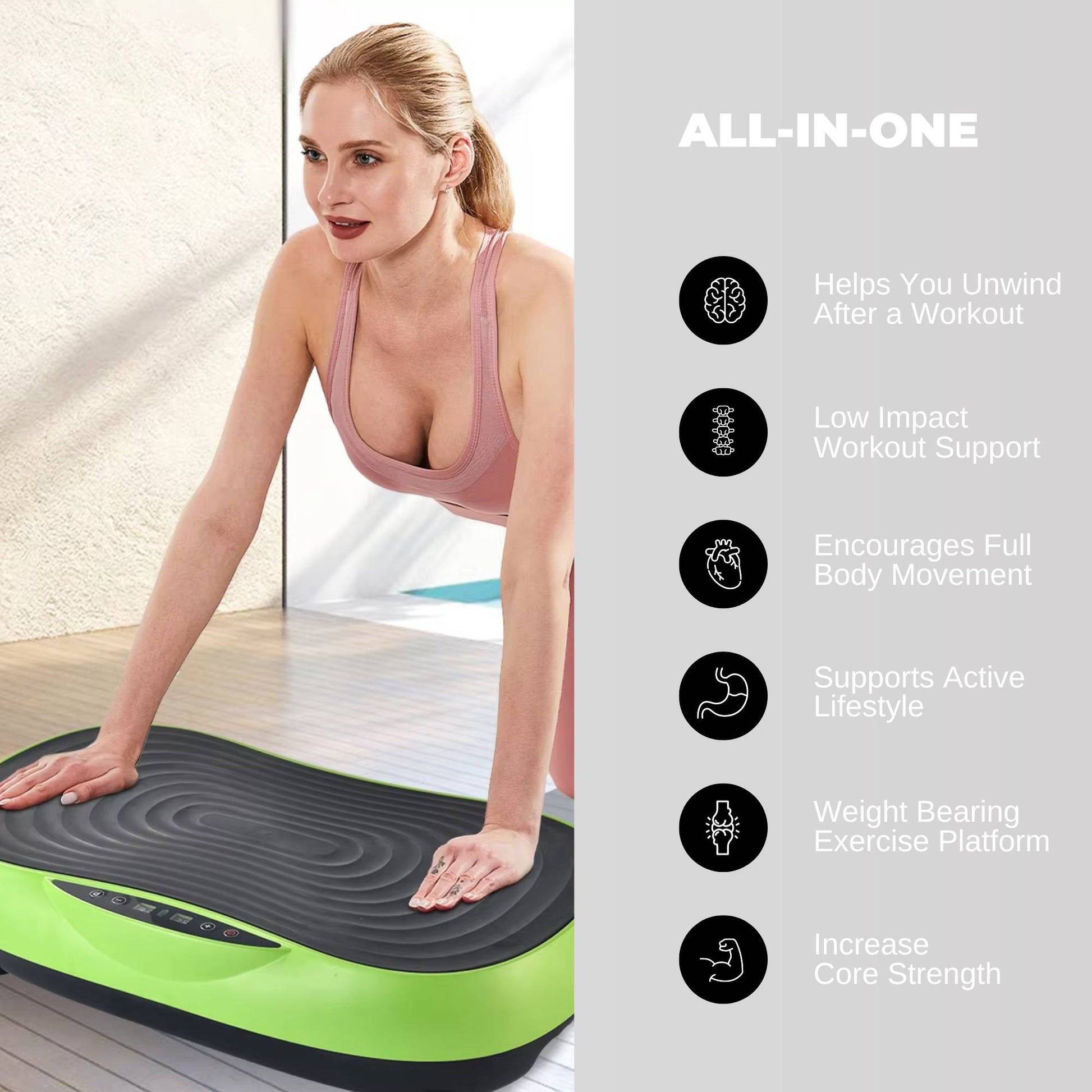 Social Hike 55cm Vibration Plate Machine Full Body Exercise Platform 200W Green
