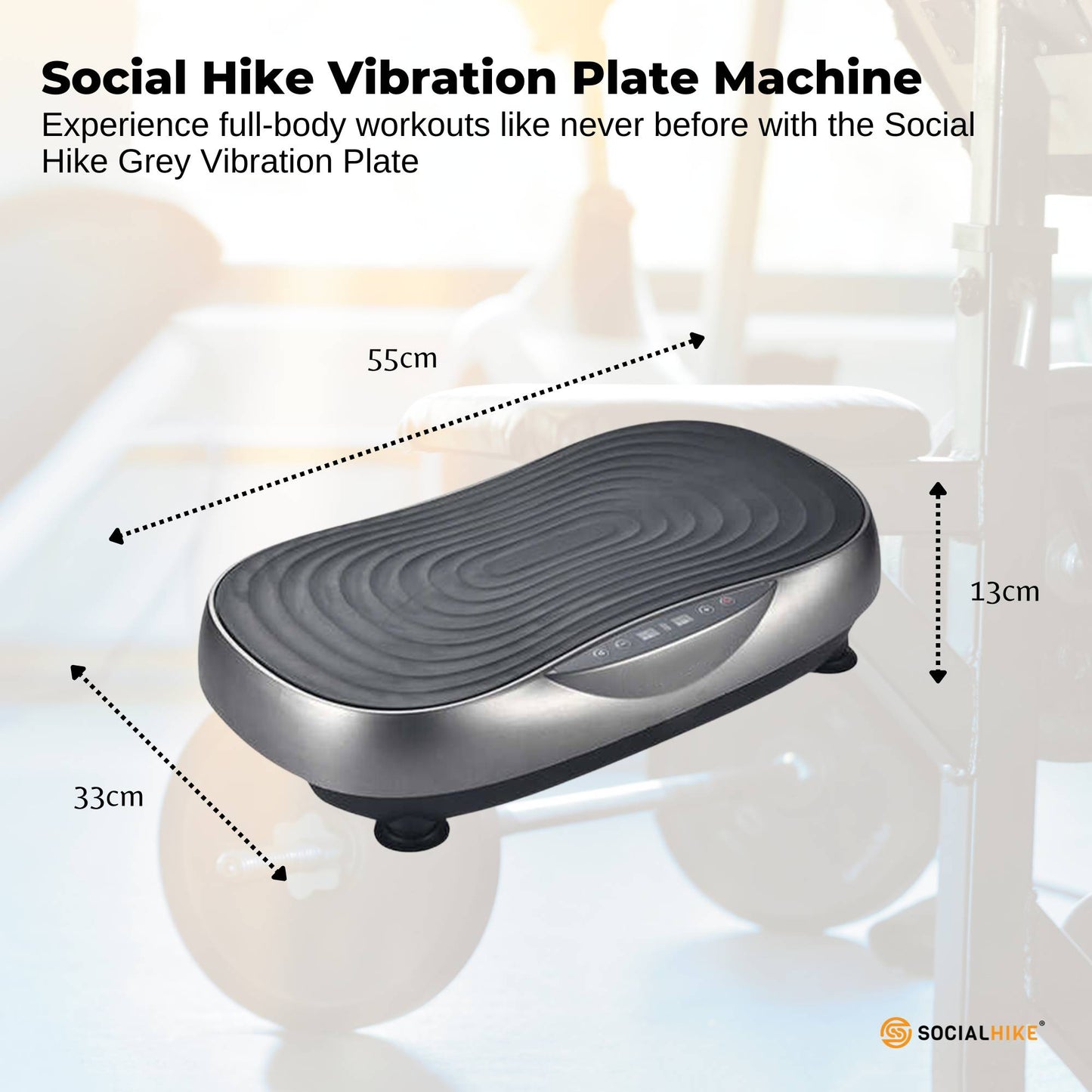 Social Hike 55cm Vibration Plate Machine Full Body Exercise Platform 200W Grey