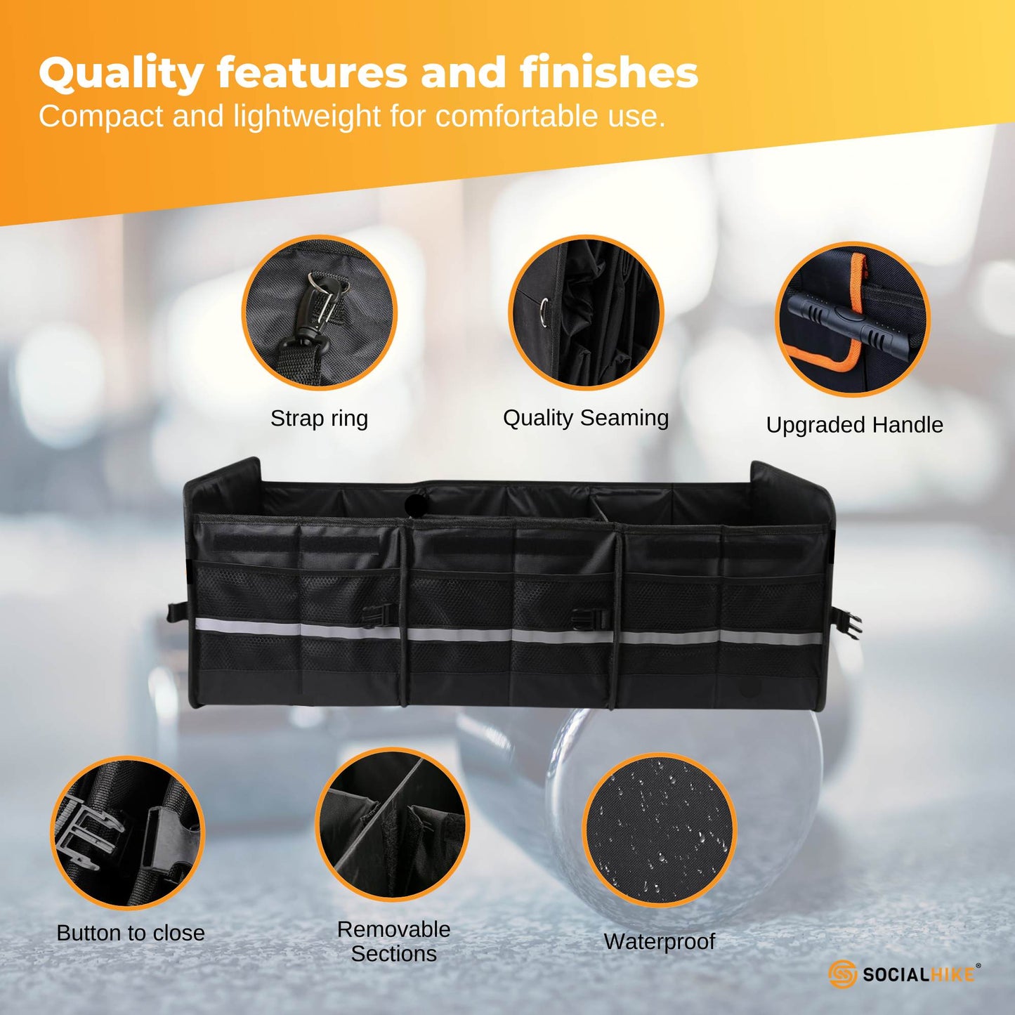 Social Hike Car Boot Organiser With Cooler - Collapsible Storage Box For Trunk