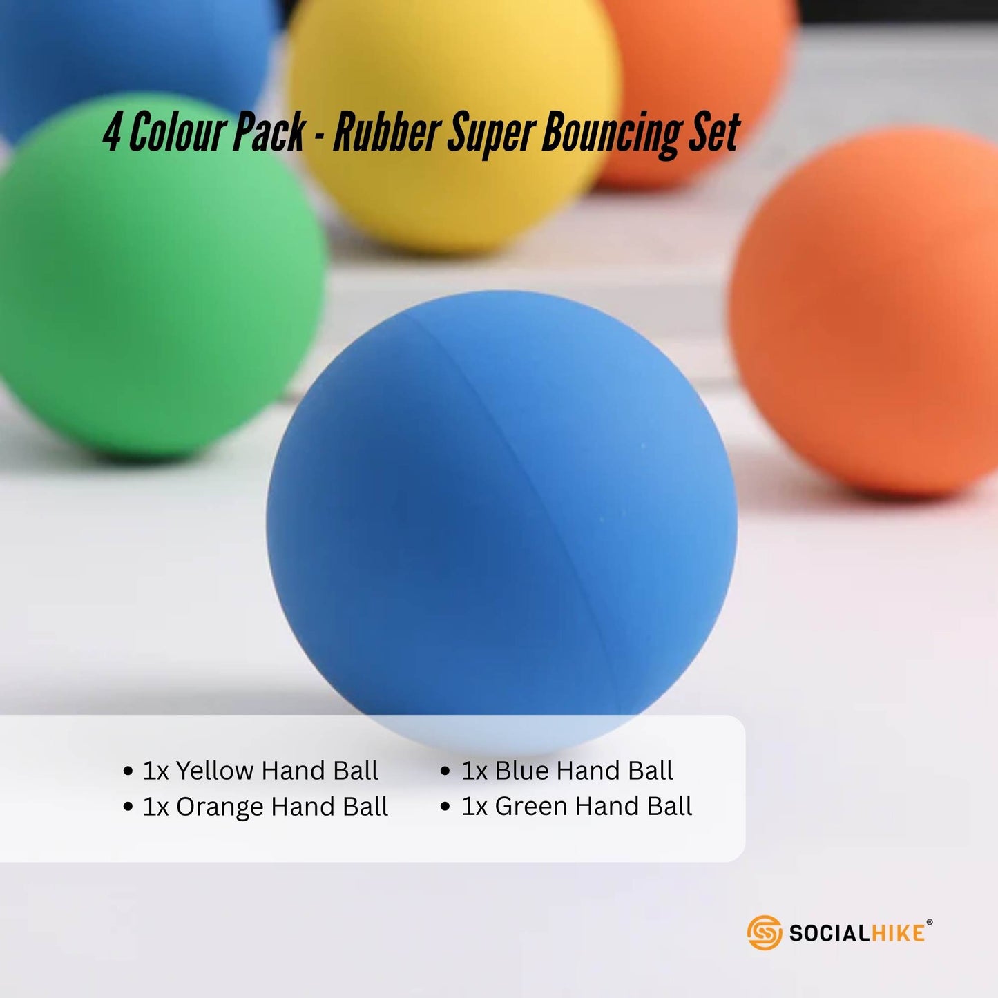 Social Hike High Bounce Hand Balls 4 Colour Pack - Rubber Super Bouncing Set