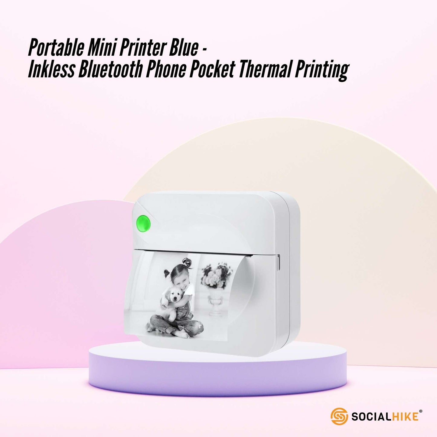 Social Hike Portable Mini Printer White - Inkless Bluetooth Phone Pocket Thermal Printing