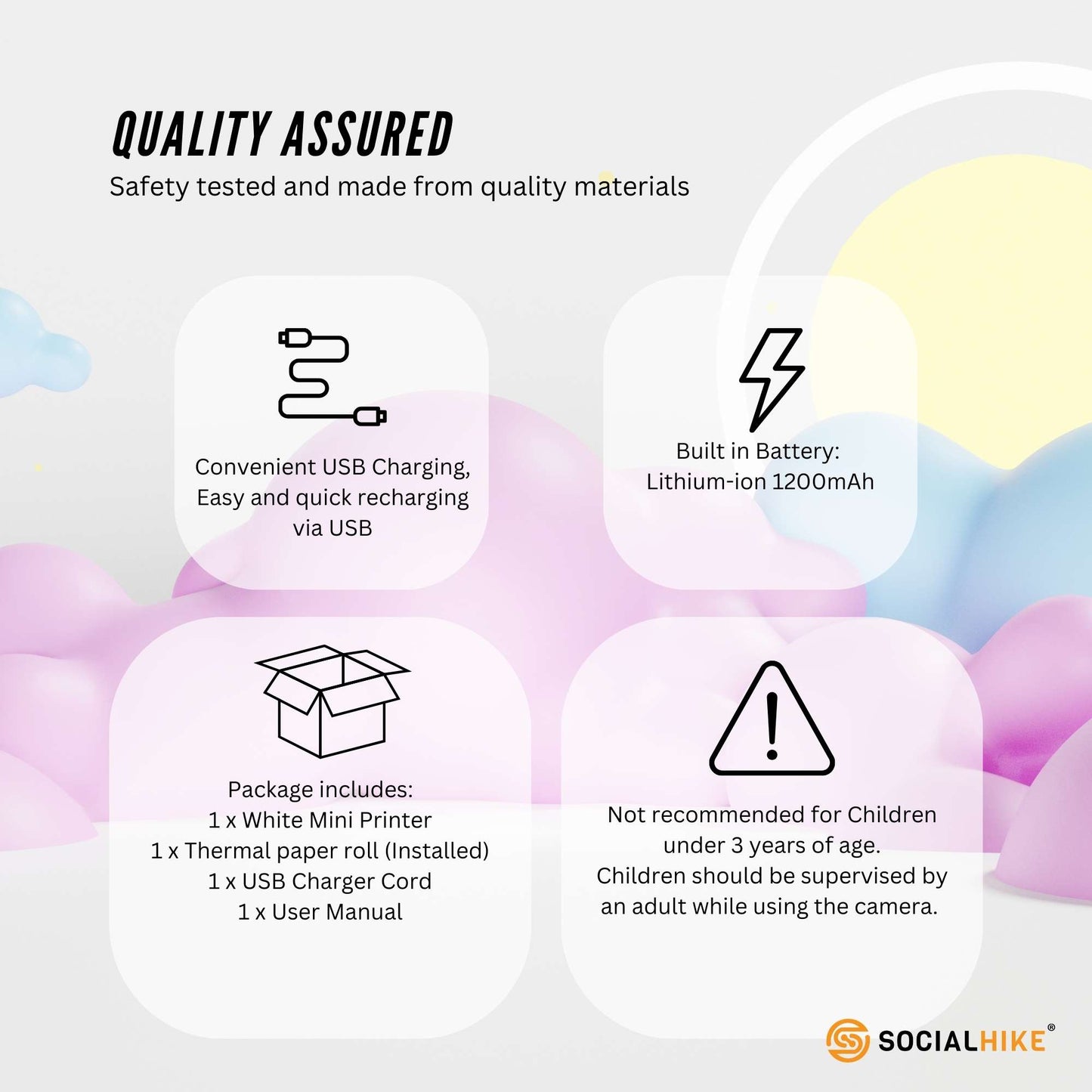 Social Hike Portable Mini Printer White - Inkless Bluetooth Phone Pocket Thermal Printing