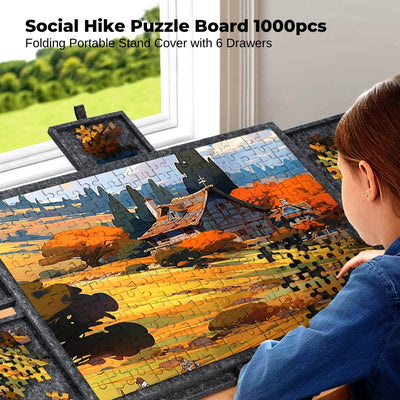 Social Hike Puzzle Board 1000 pcs - Felt Tilt Portable Cover Drawers Grey