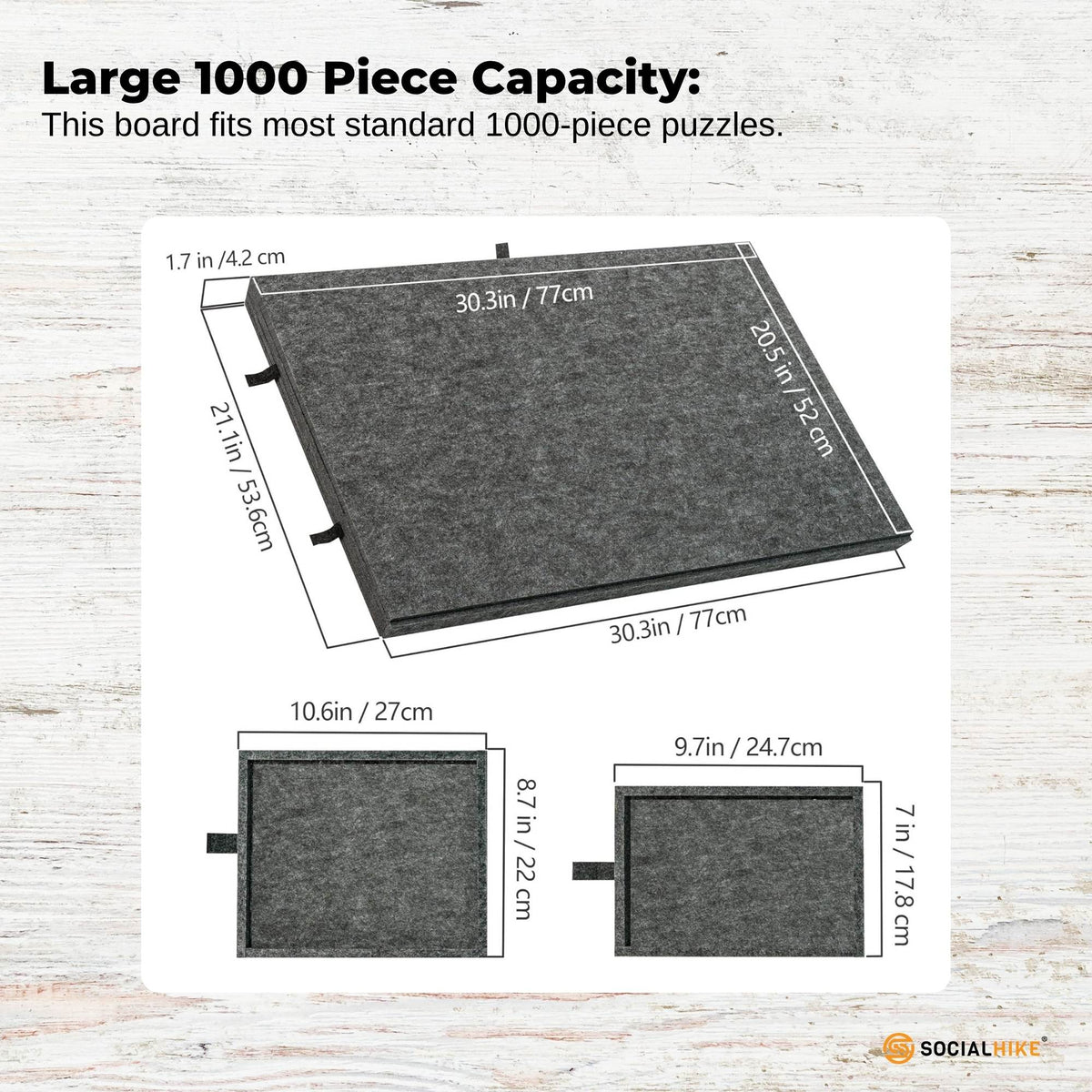 Social Hike Puzzle Board 1000 pcs - Felt Tilt Portable Cover Drawers Grey