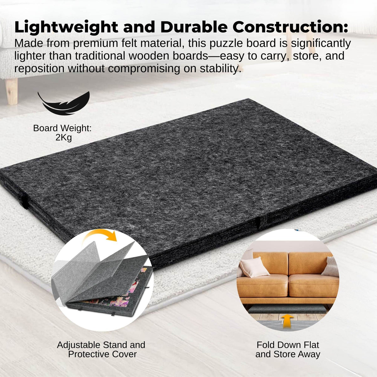 Social Hike Puzzle Board 1000 pcs - Felt Tilt Portable Cover Drawers Grey