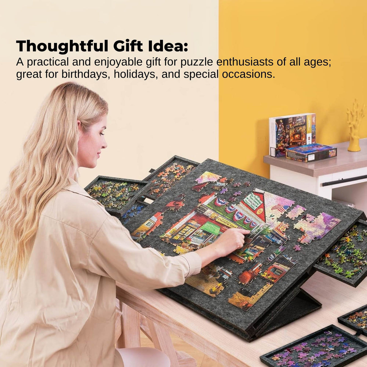 Social Hike Puzzle Board 1000 pcs - Felt Tilt Portable Cover Drawers Grey