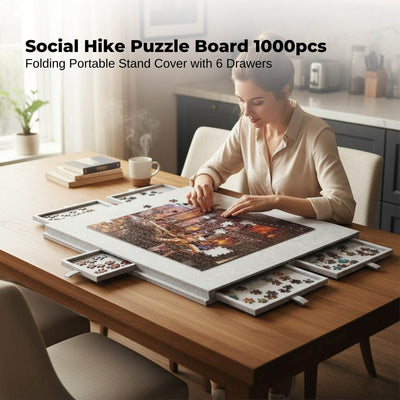 Social Hike Puzzle Board 1000 pcs - Felt Tilting Portable Cover + Drawers Silver