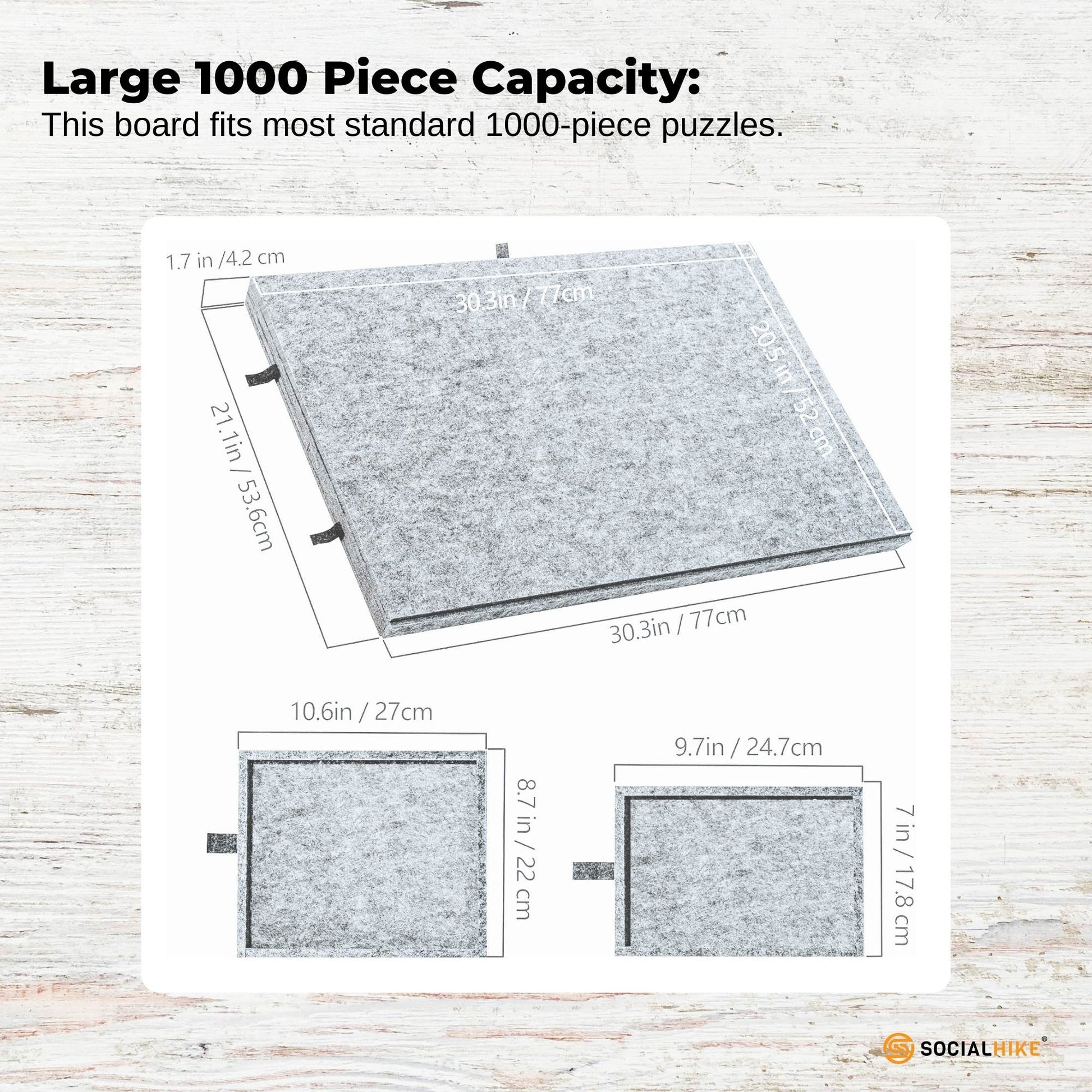 Social Hike Puzzle Board 1000 pcs - Felt Tilting Portable Cover + Drawers Silver