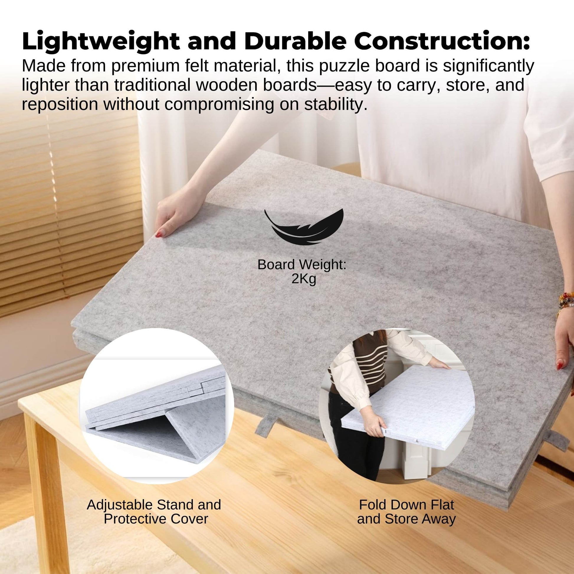 Social Hike Puzzle Board 1000 pcs - Felt Tilting Portable Cover + Drawers Silver