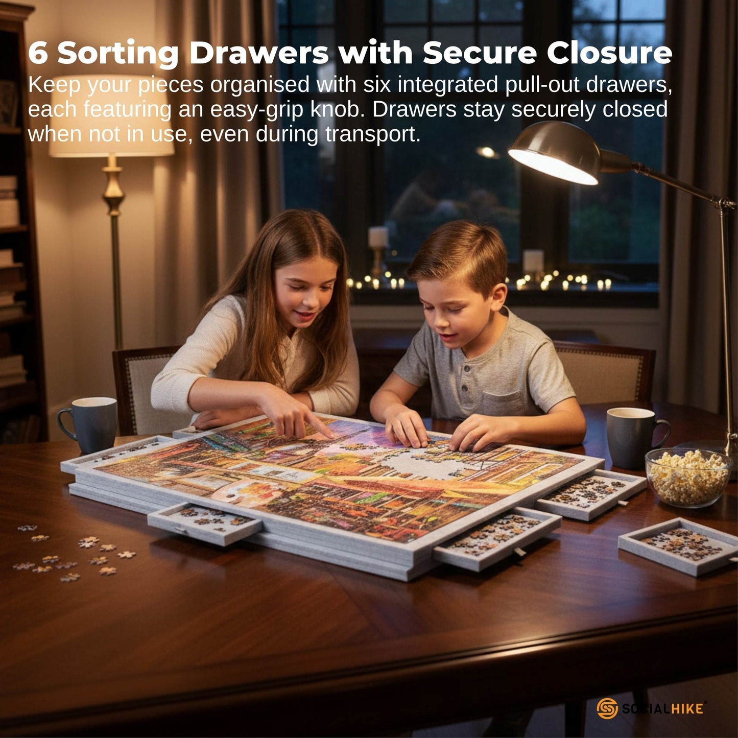 Social Hike Puzzle Board 1000 pcs - Felt Tilting Portable Cover + Drawers Silver