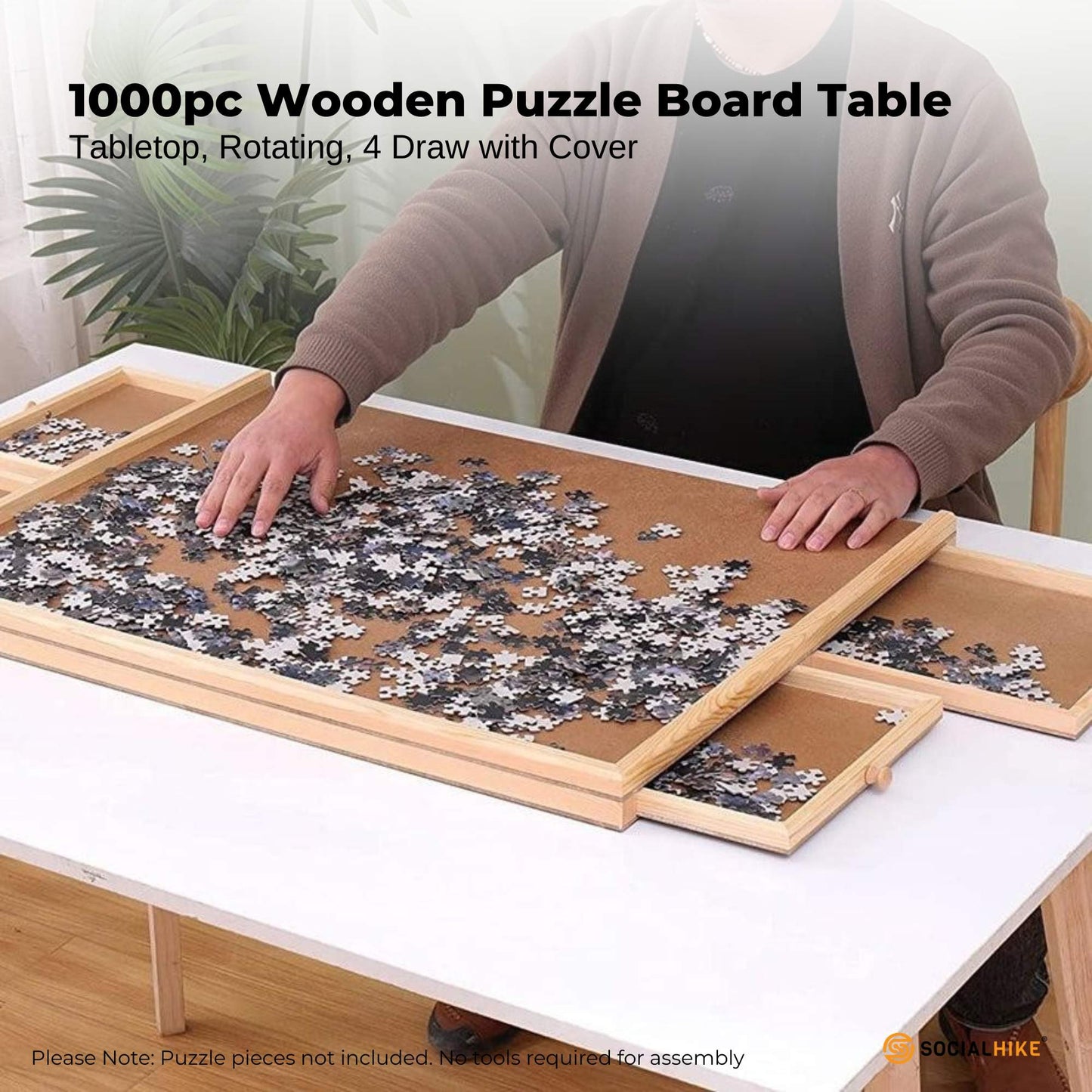 Social Hike Puzzle Board 1000 pcs - Rotating Tabletop with 4 Drawers and Cover