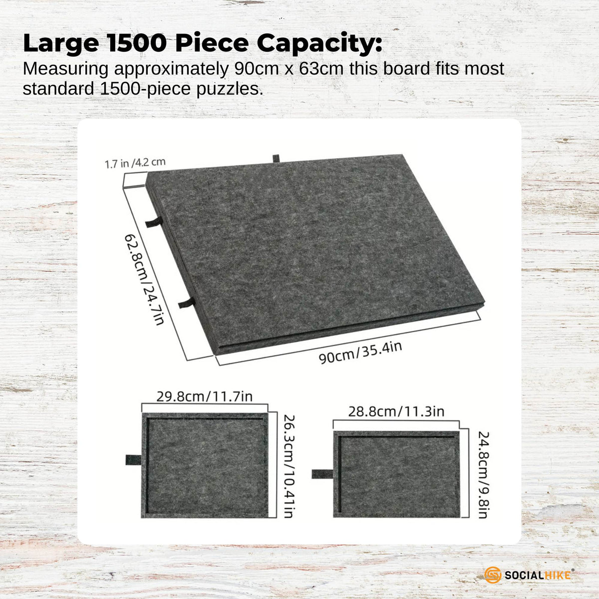 Social Hike Puzzle Board 1500 pcs - Felt Tilt Portable Cover Drawers Grey
