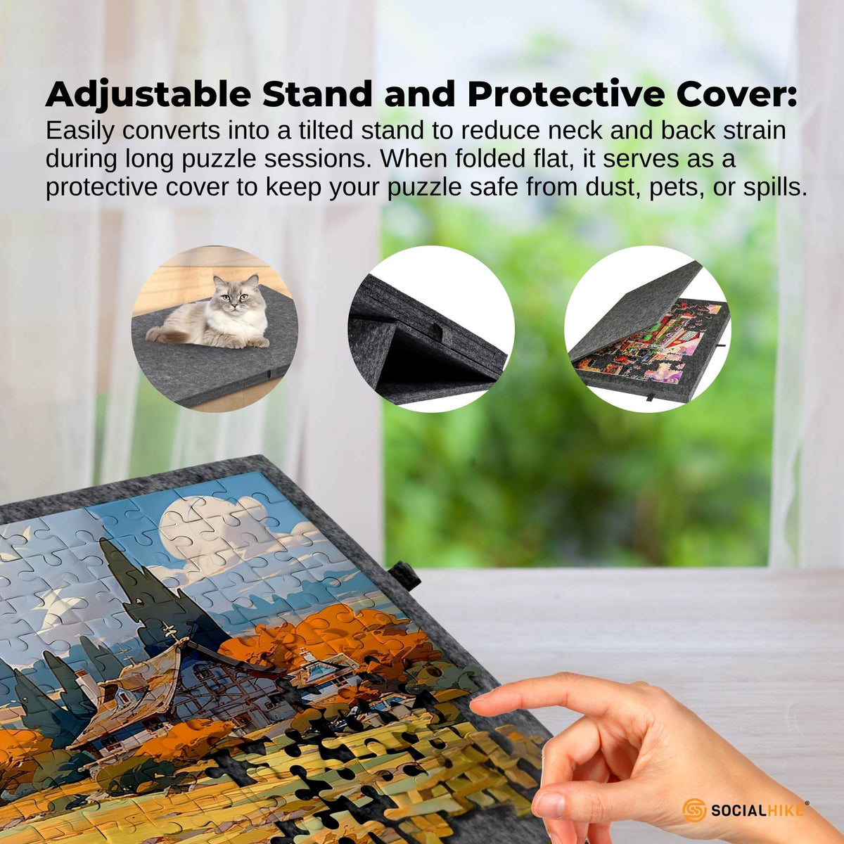 Social Hike Puzzle Board 1500 pcs - Felt Tilt Portable Cover Drawers Grey