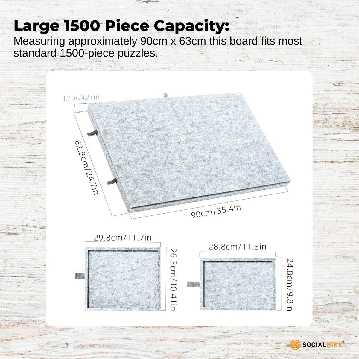 Social Hike Puzzle Board 1500 pcs - Felt Tilt Portable Cover Drawers Silver