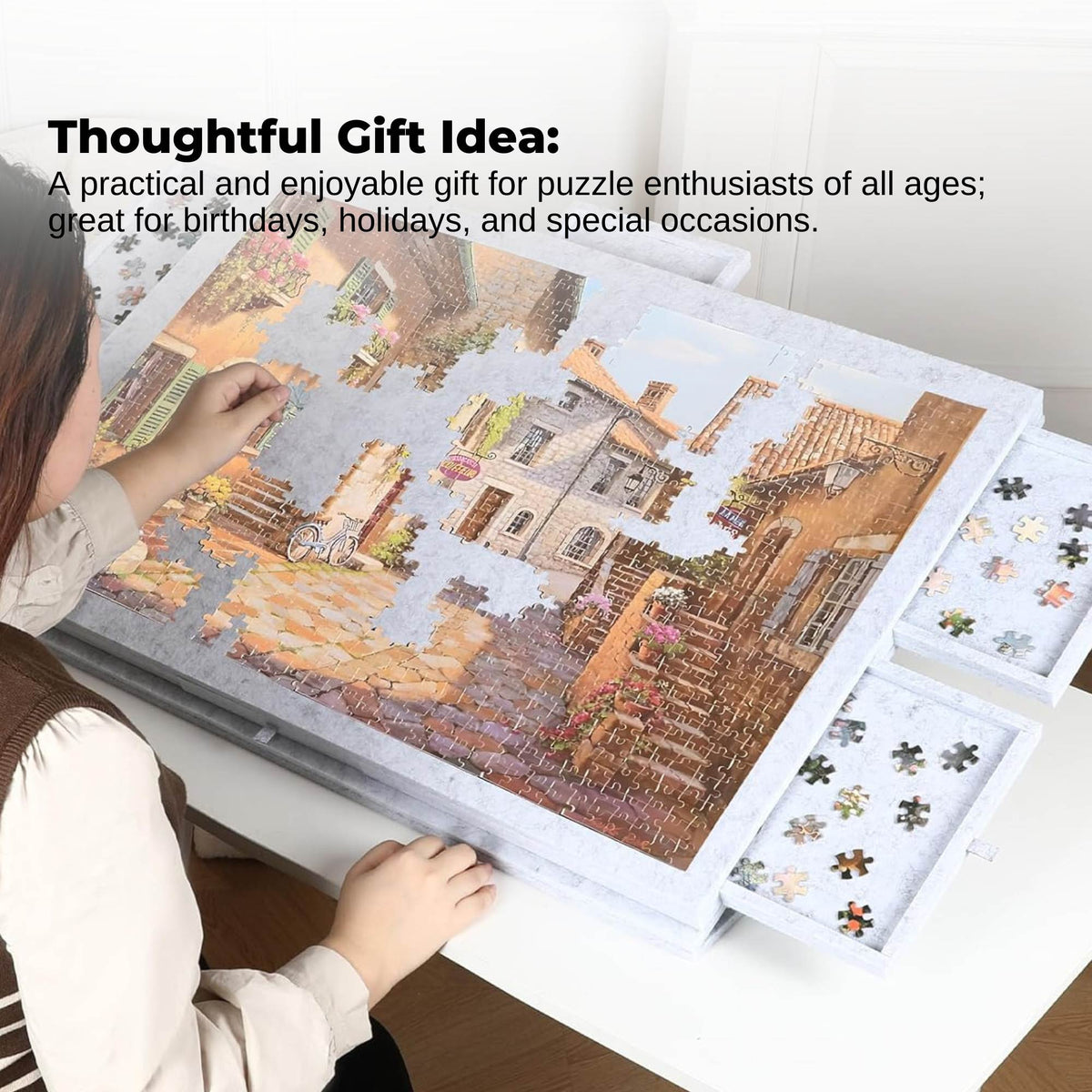 Social Hike Puzzle Board 1500 pcs - Felt Tilt Portable Cover Drawers Silver