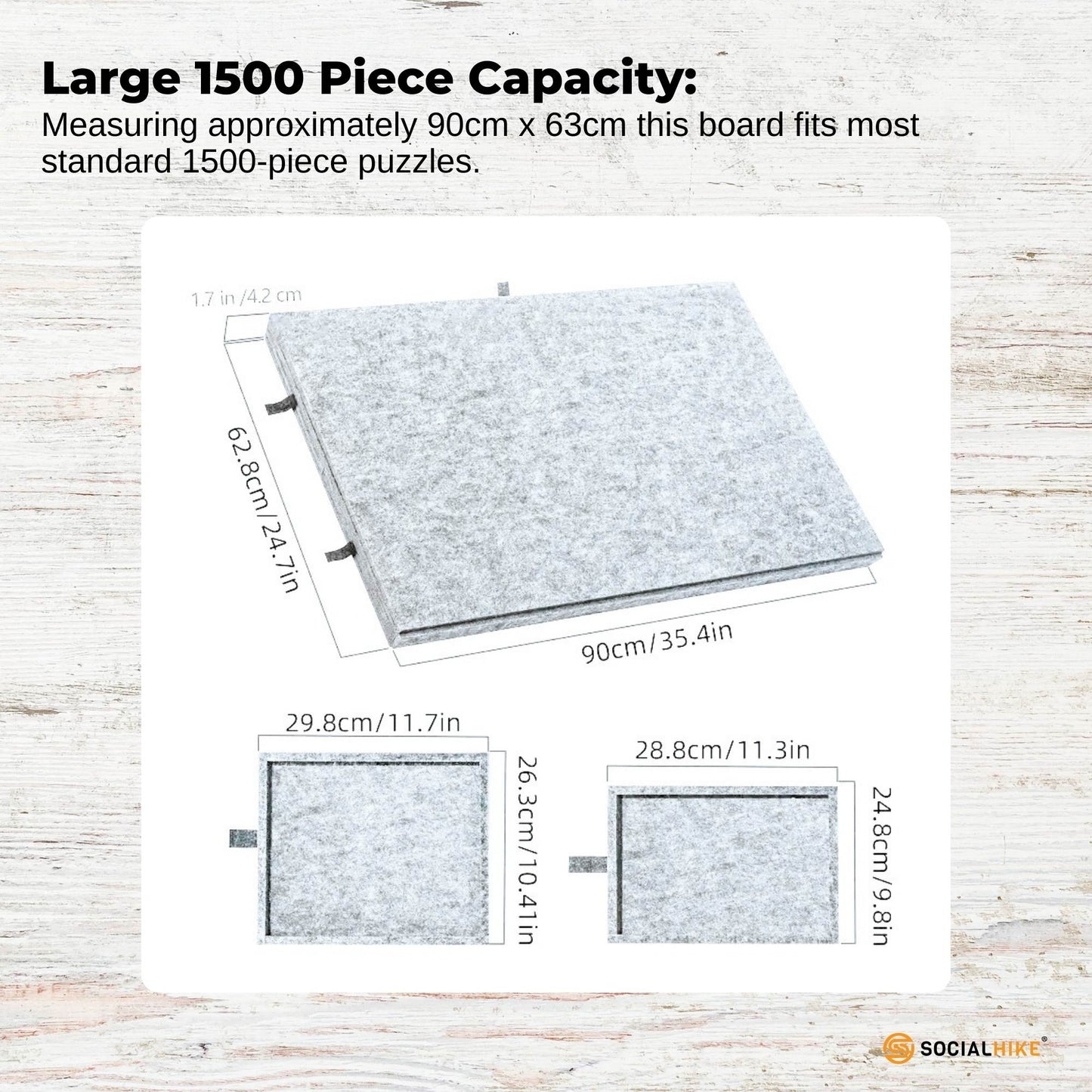 Social Hike Puzzle Board 1500 pcs - Felt Tilting Portable Cover + Drawers Silver