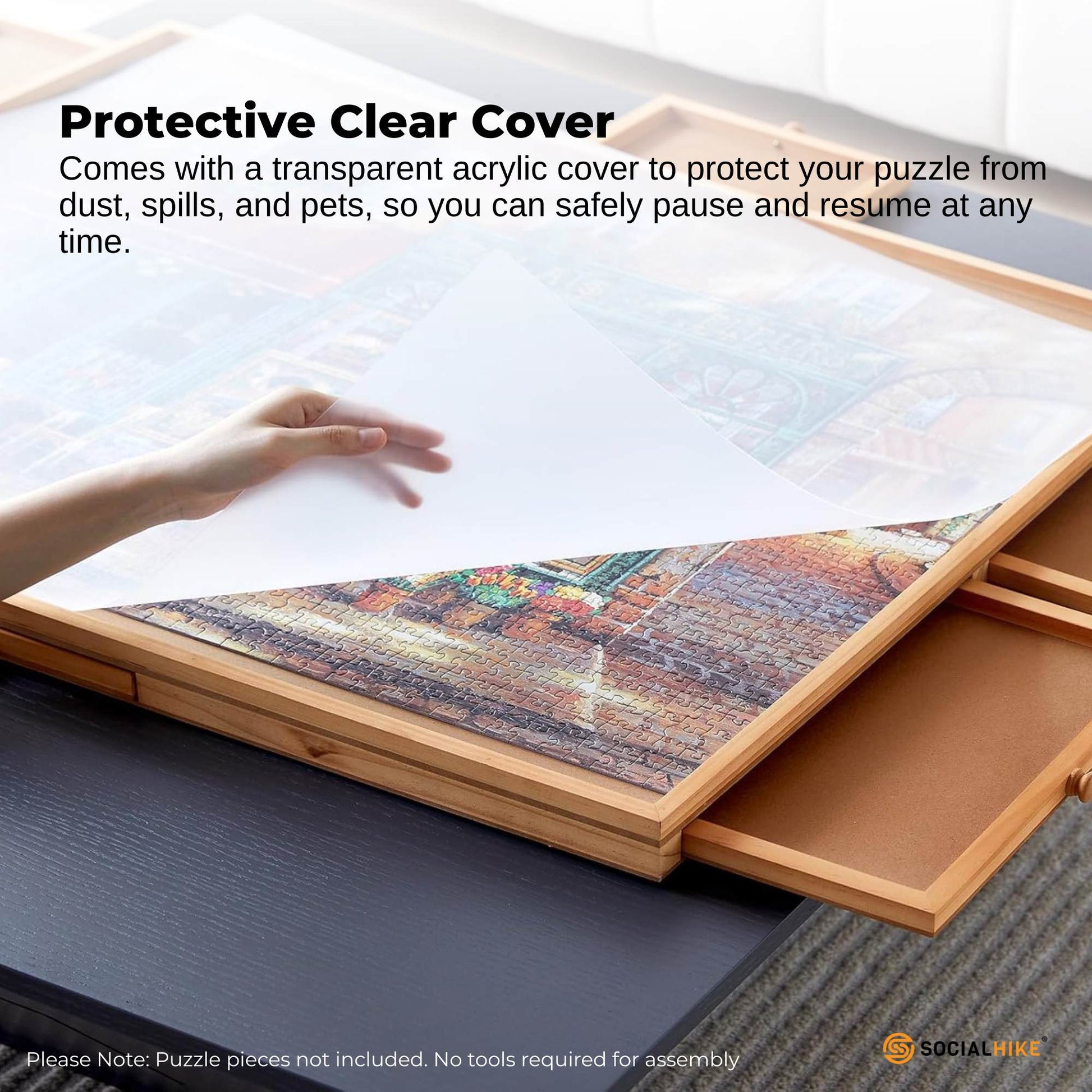 Social Hike Puzzle Board 1500 pcs - Rotating Tabletop with 6 Drawers and Cover