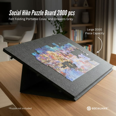 Social Hike Puzzle Board 2000 pcs - Felt Folding Portable Cover and Drawers Grey