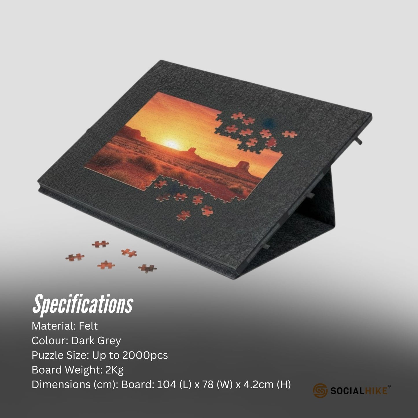 Social Hike Puzzle Board 2000 pcs - Felt Folding Portable Cover and Drawers Grey