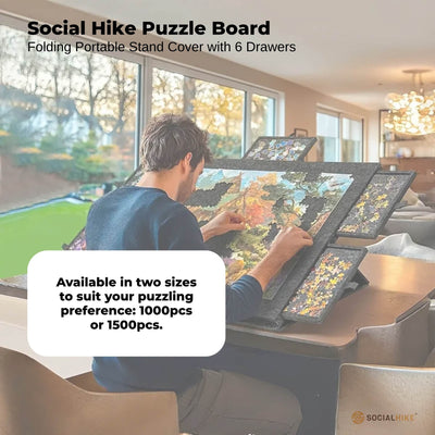 Social Hike Puzzle Board - Felt Tilting Portable Cover + Drawers Grey