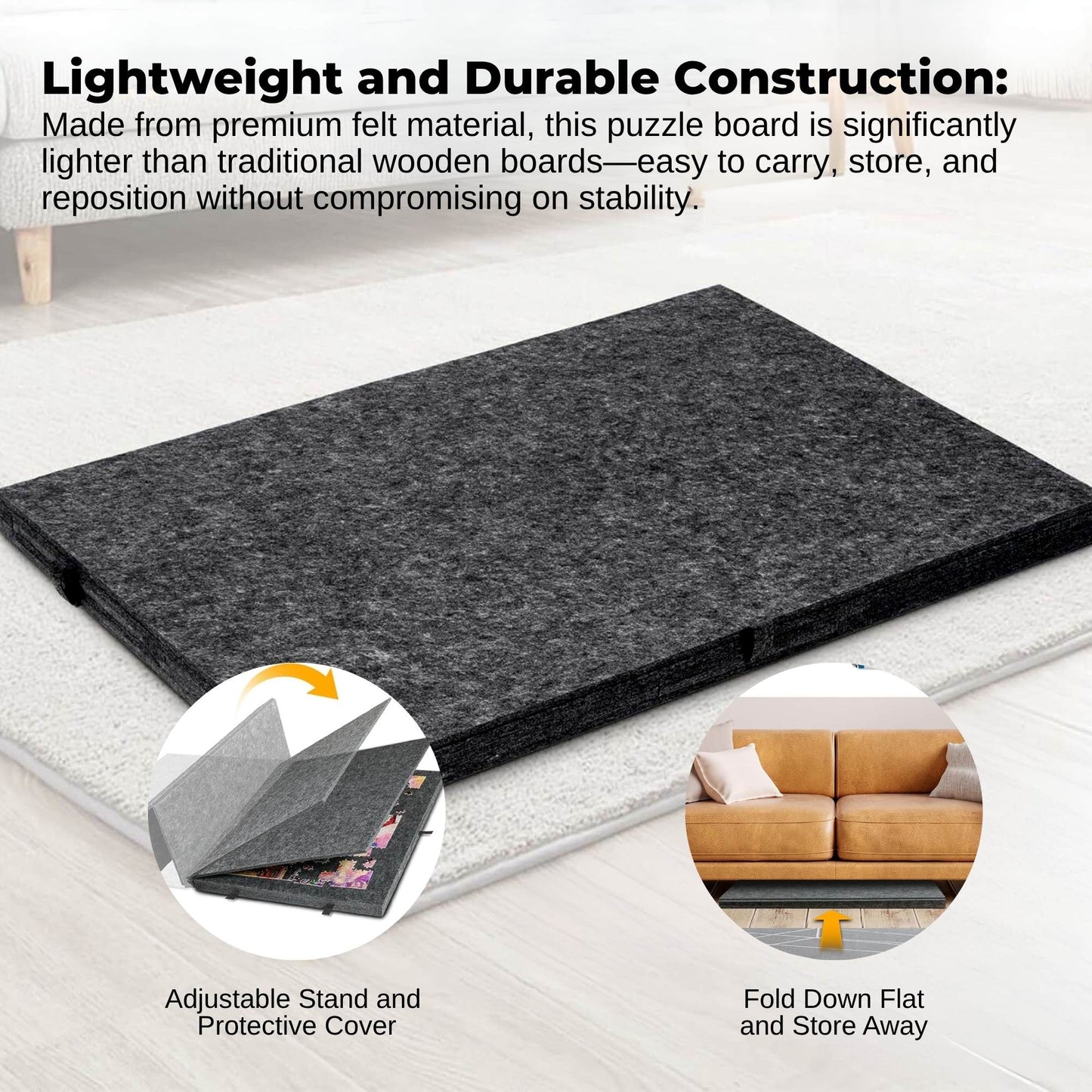 Social Hike Puzzle Board - Felt Tilting Portable Cover + Drawers Grey