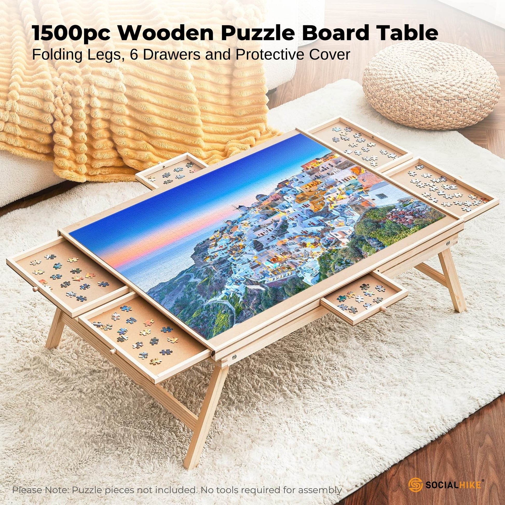 Social Hike Puzzle Board Table 1500 pcs - Folding Legs 6 Drawer with Cover