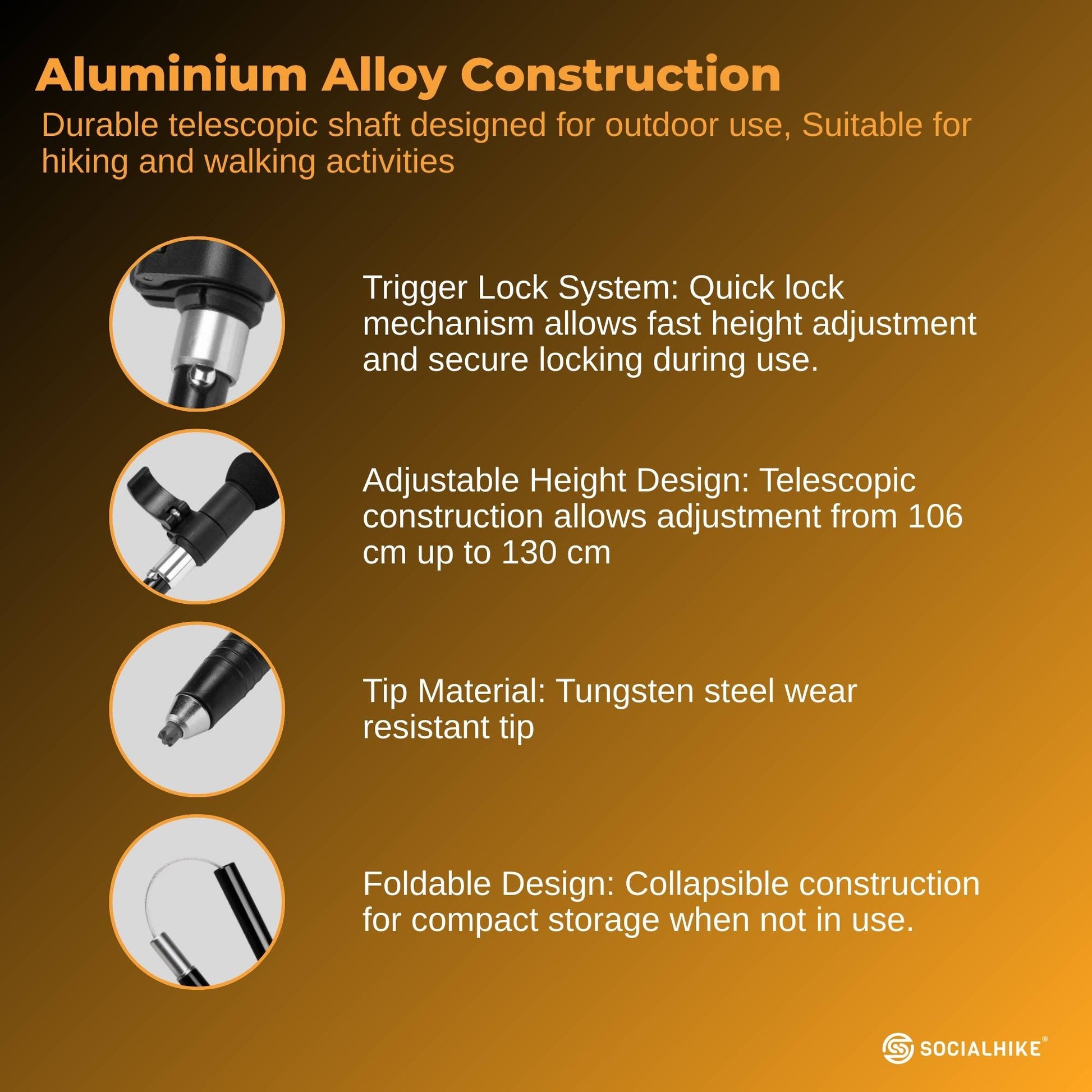 Social Hike Trekking Poles Set of 2 Adjustable Lightweight Hiking Walking Sticks