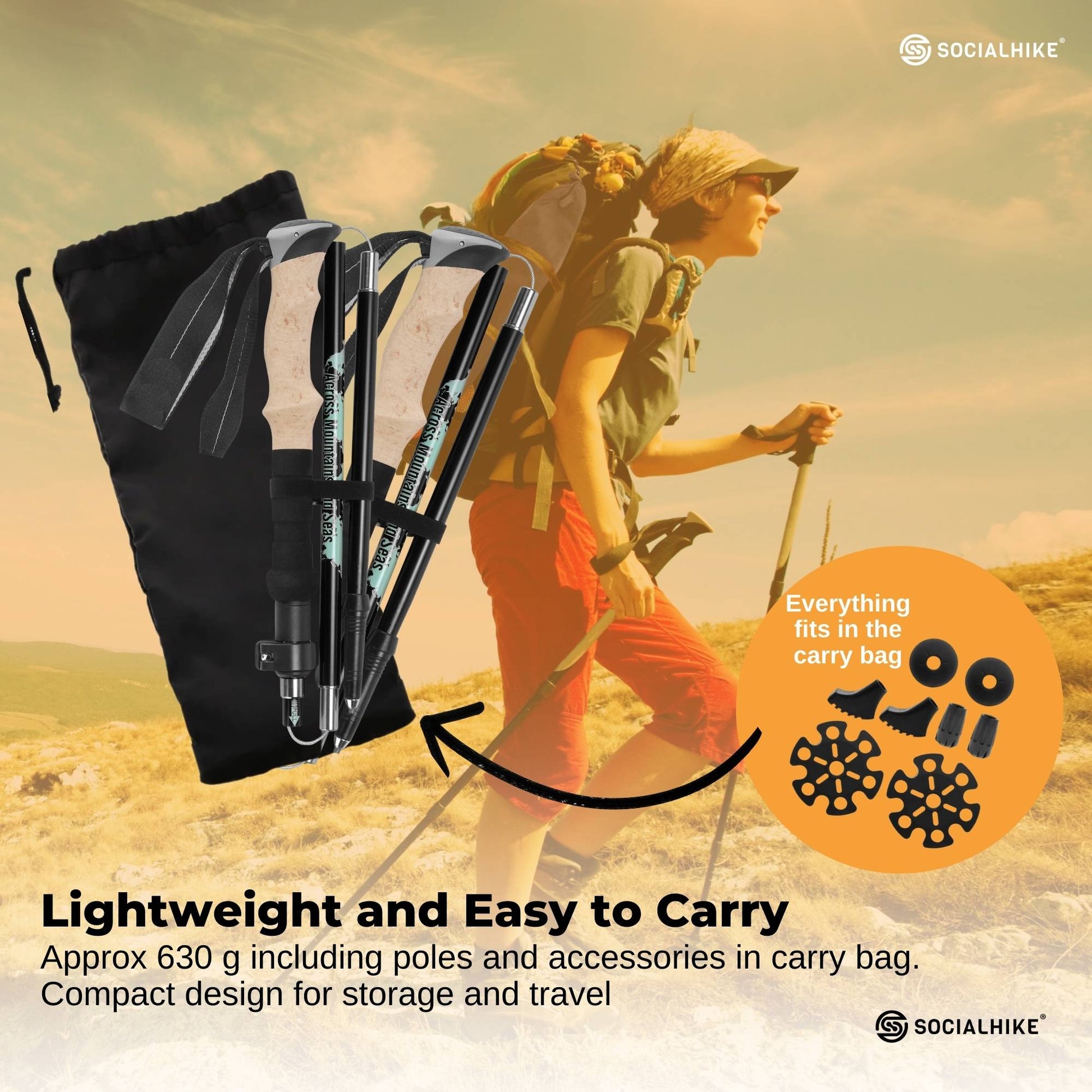 Social Hike Trekking Poles Set of 2 Adjustable Lightweight Hiking Walking Sticks