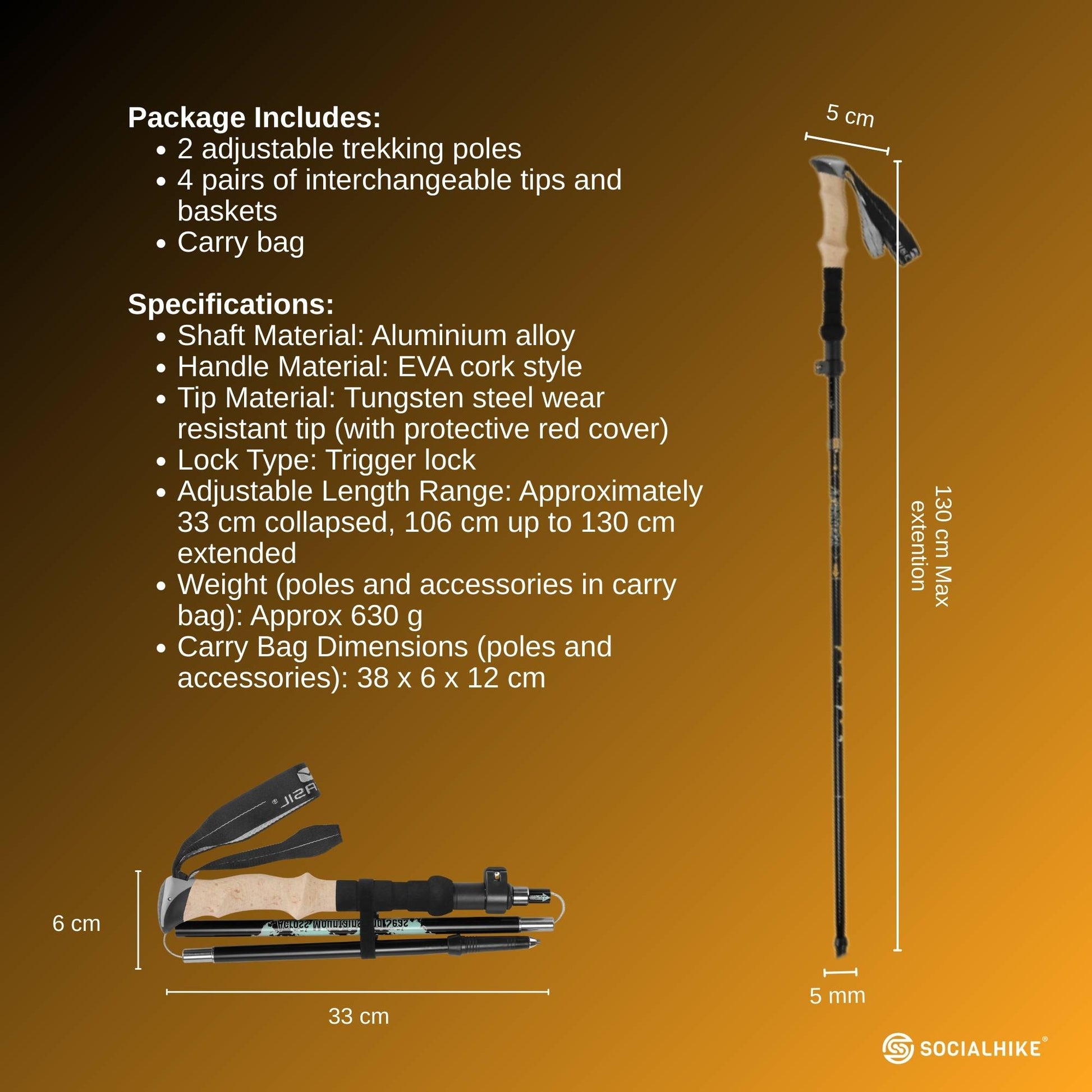 Social Hike Trekking Poles Set of 2 Adjustable Lightweight Hiking Walking Sticks