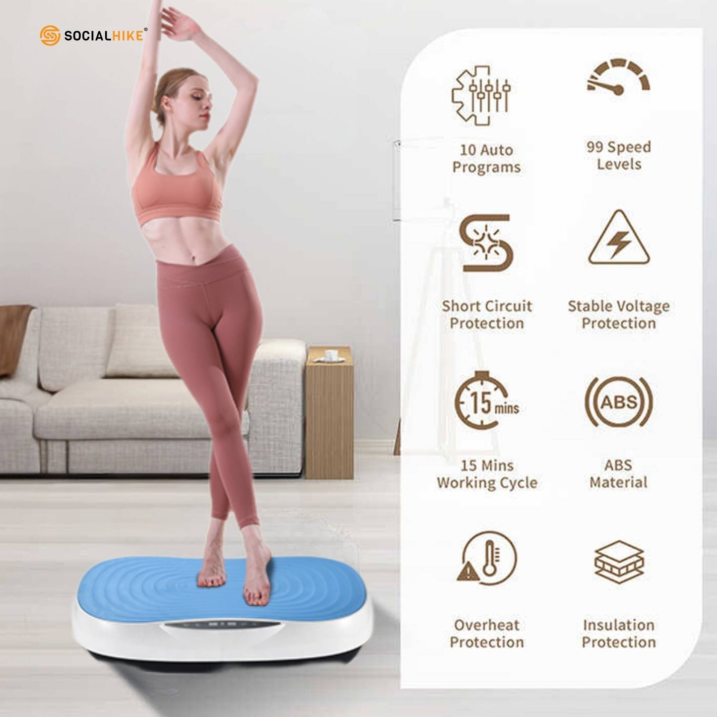 Social Hike Vibration Plate Machine Full Body Vibrating Exercise Platform Blue