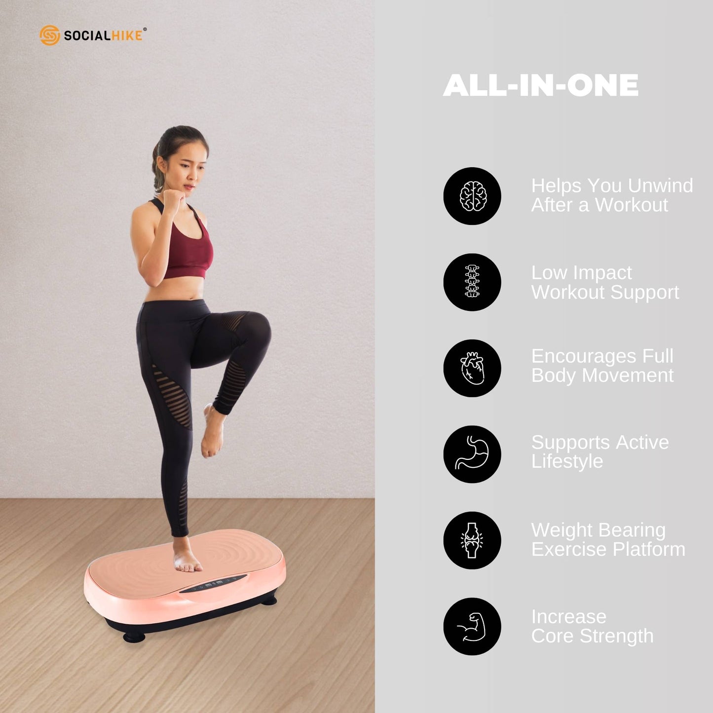 Social Hike Vibration Plate Machine - Vibrating Exercise Platform Pink