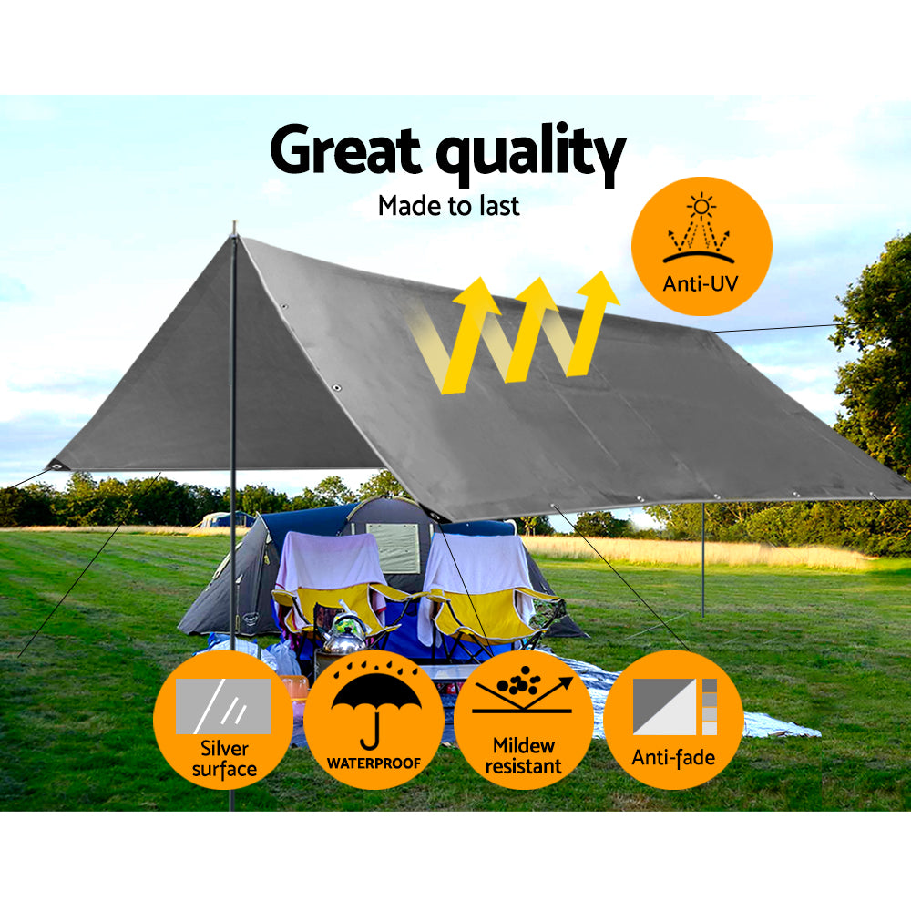 Instahut 3.6x4.8m Tarp Camping Tarps Poly Tarpaulin Heavy Duty Cover 180gsm Silver