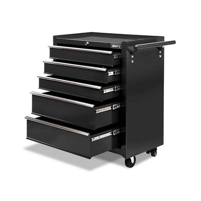 Giantz 5 Drawer Mechanic Tool Box Cabinet Storage Trolley - Black